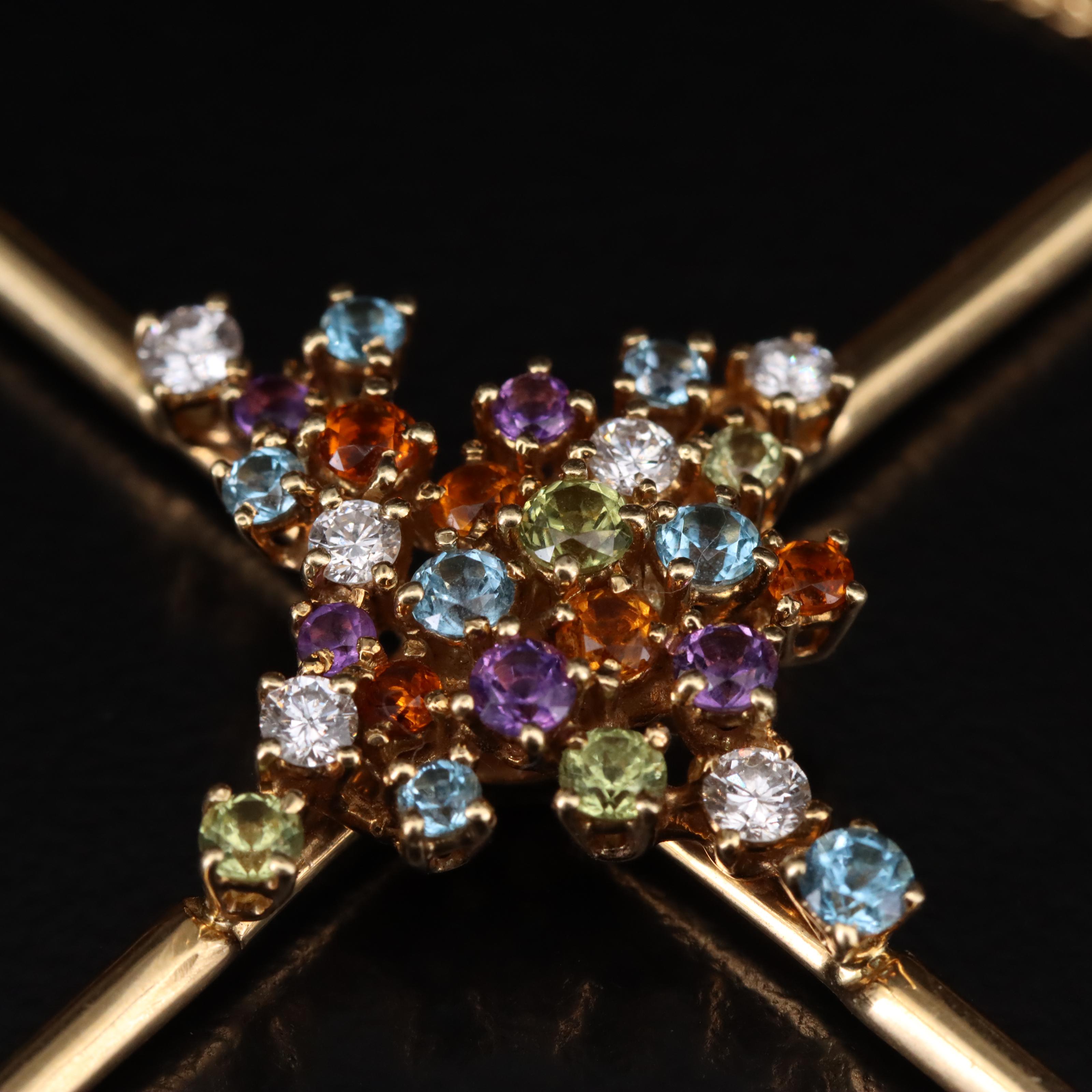 18K Diamond and Gemstone Cross Necklace