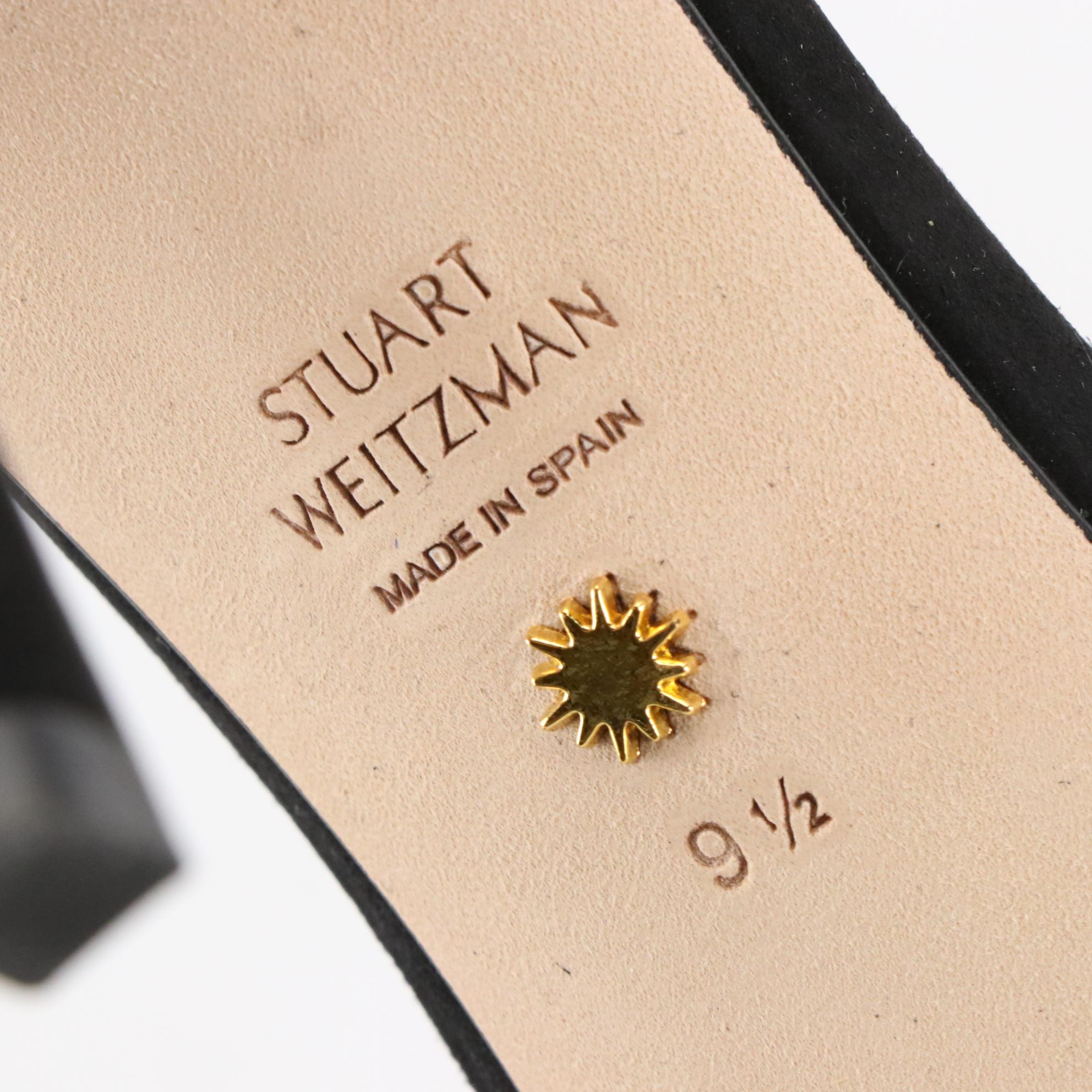 Stuart Weitzman Embellished Ankle Strap Sandals in Black Suede, New in Box