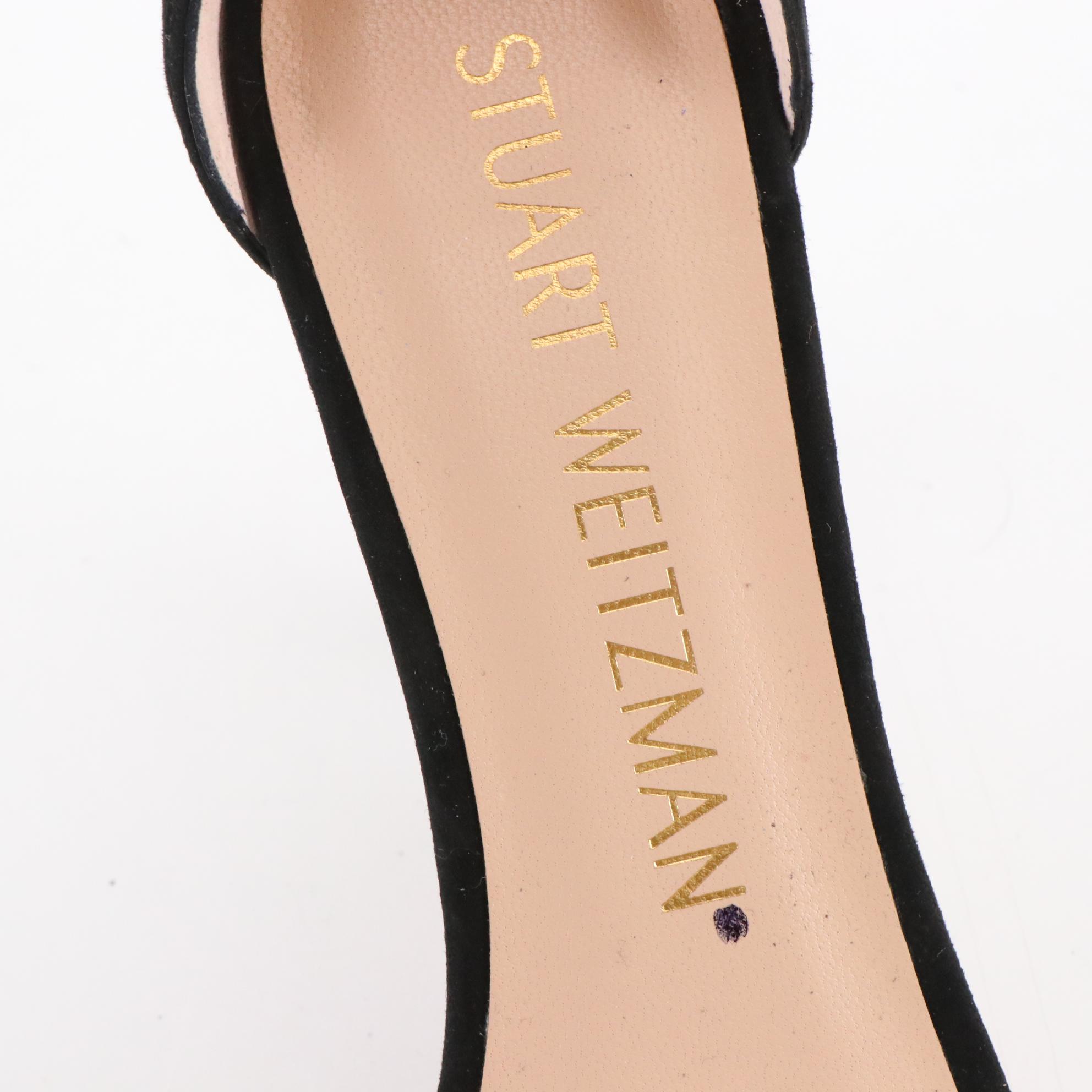 Stuart Weitzman Embellished Ankle Strap Sandals in Black Suede, New in Box