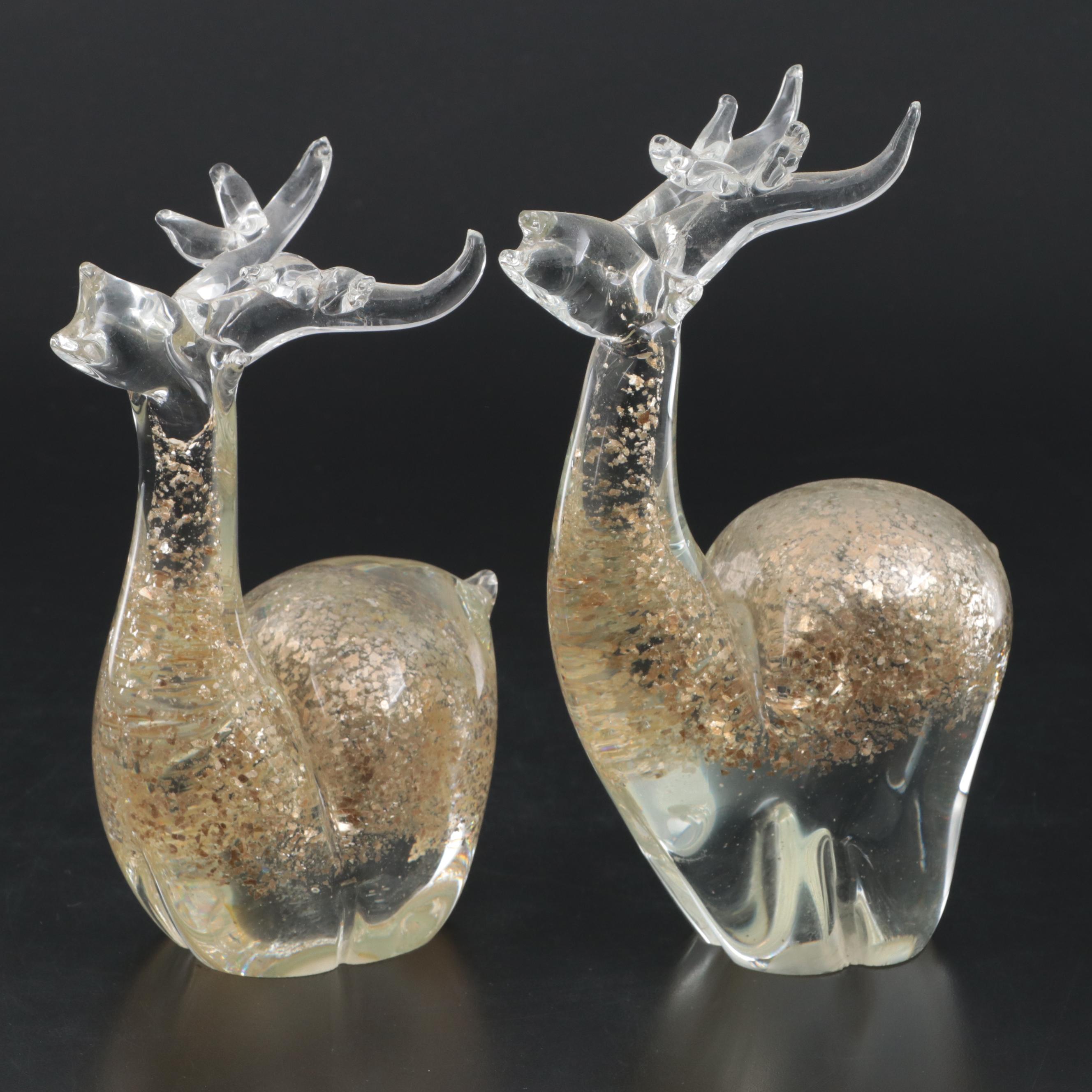 Flower Factory Gold Flake and Glass Deer Figurines EBTH