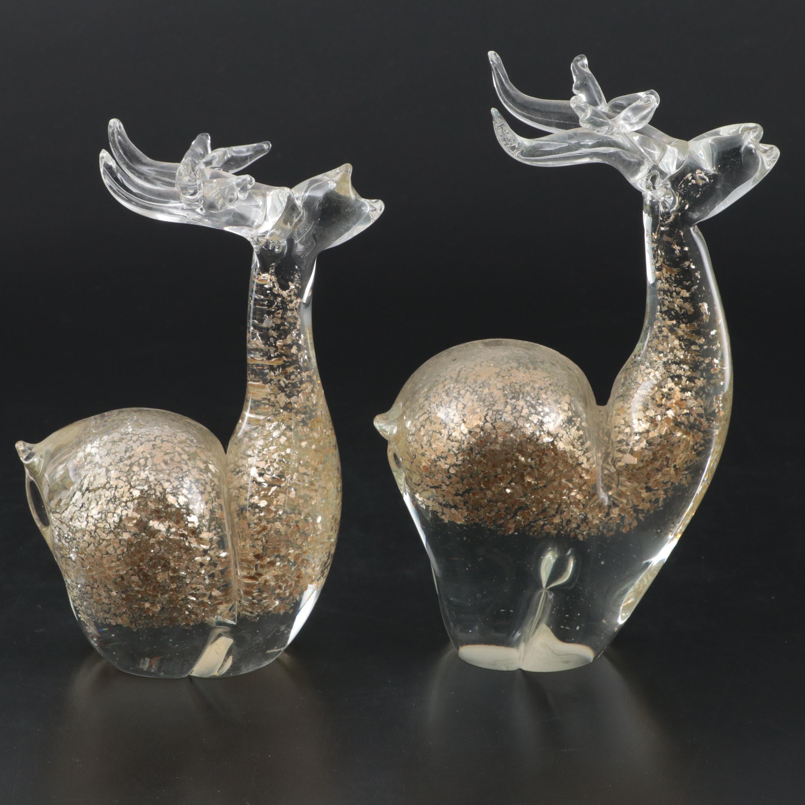 Flower Factory Gold Flake and Glass Deer Figurines EBTH