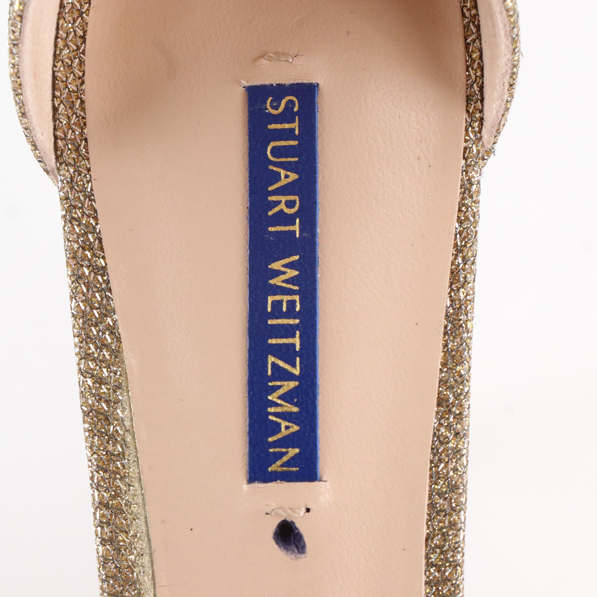 Stuart Weitzman Gold Glitter Ankle Strap High Heel Sandals, New in Box