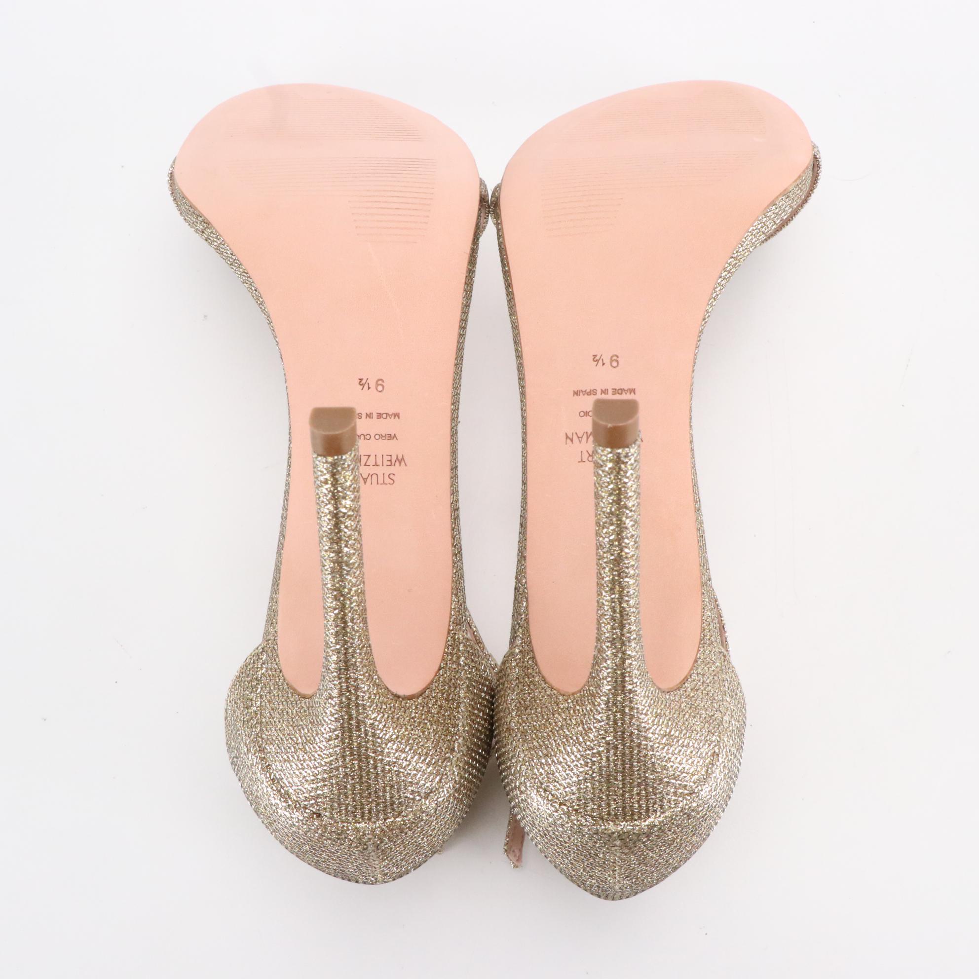 Stuart Weitzman Gold Glitter Ankle Strap High Heel Sandals, New in Box