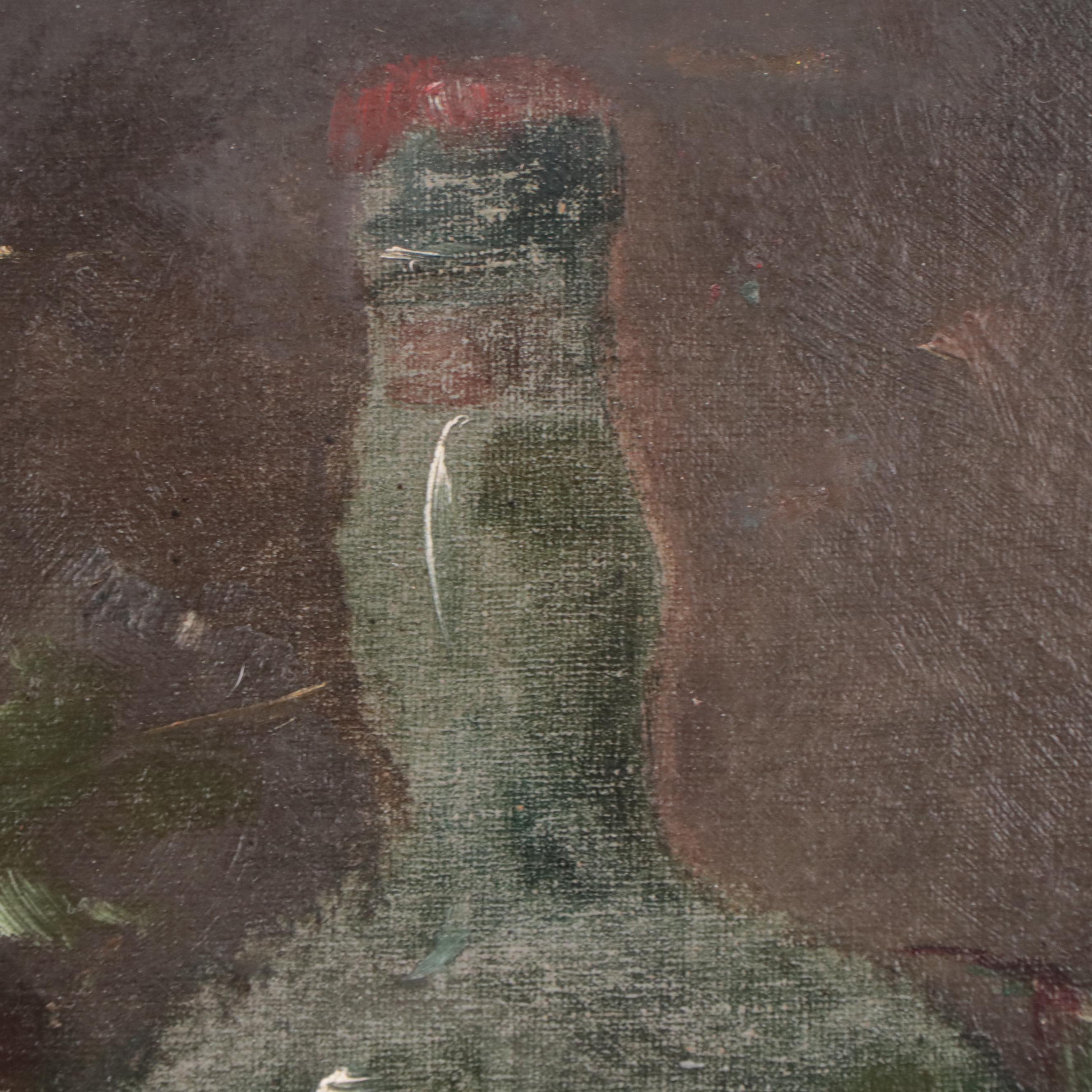 Oil Painting Still Life with Stacked Ladyfingers, Bottle and Grapes