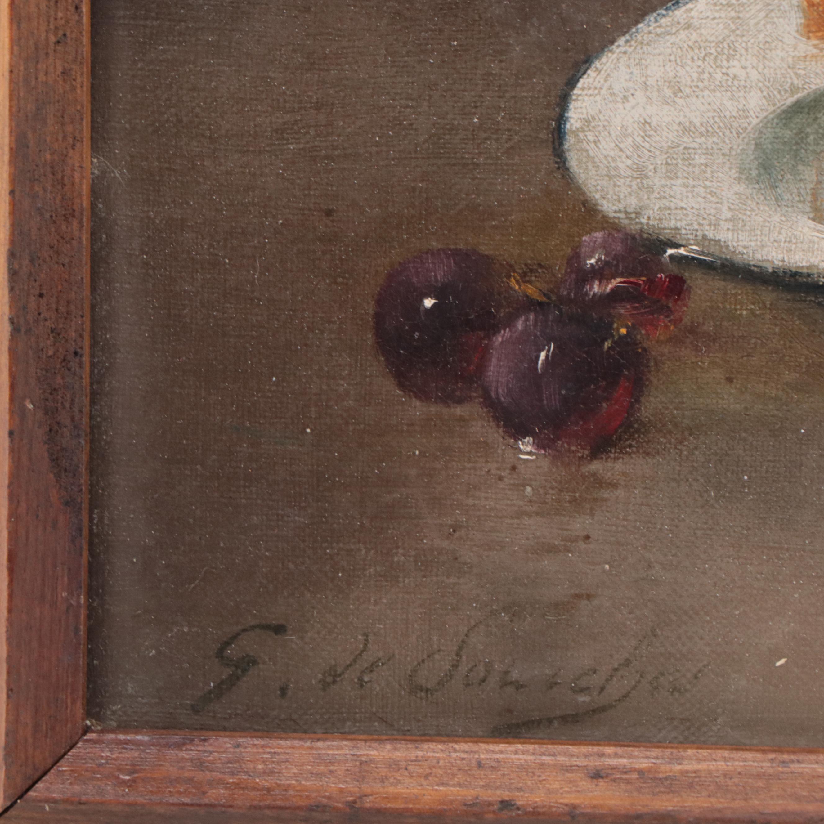 Oil Painting Still Life with Stacked Ladyfingers, Bottle and Grapes