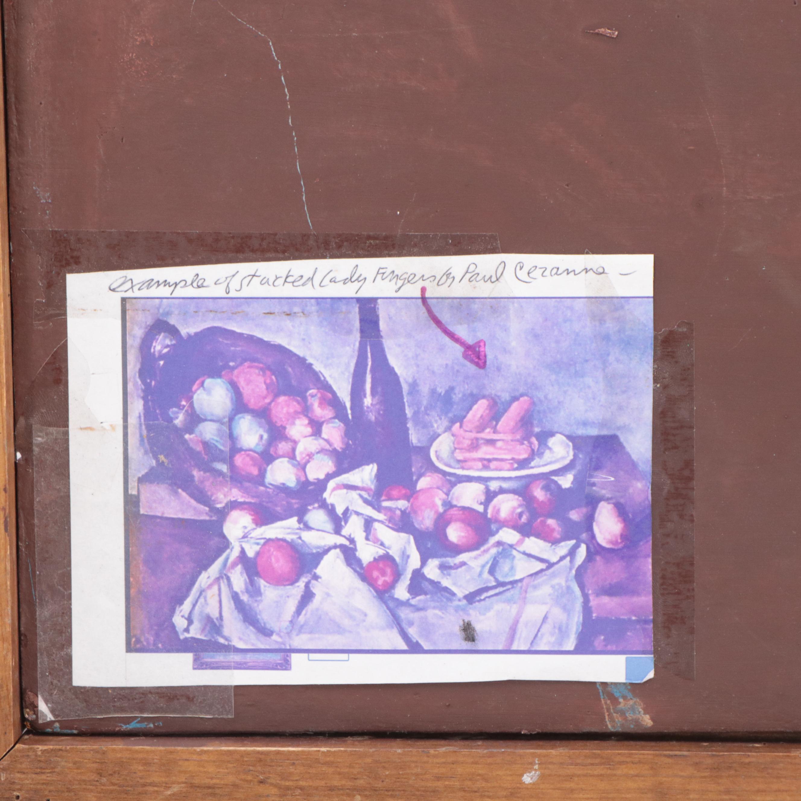 Oil Painting Still Life with Stacked Ladyfingers, Bottle and Grapes