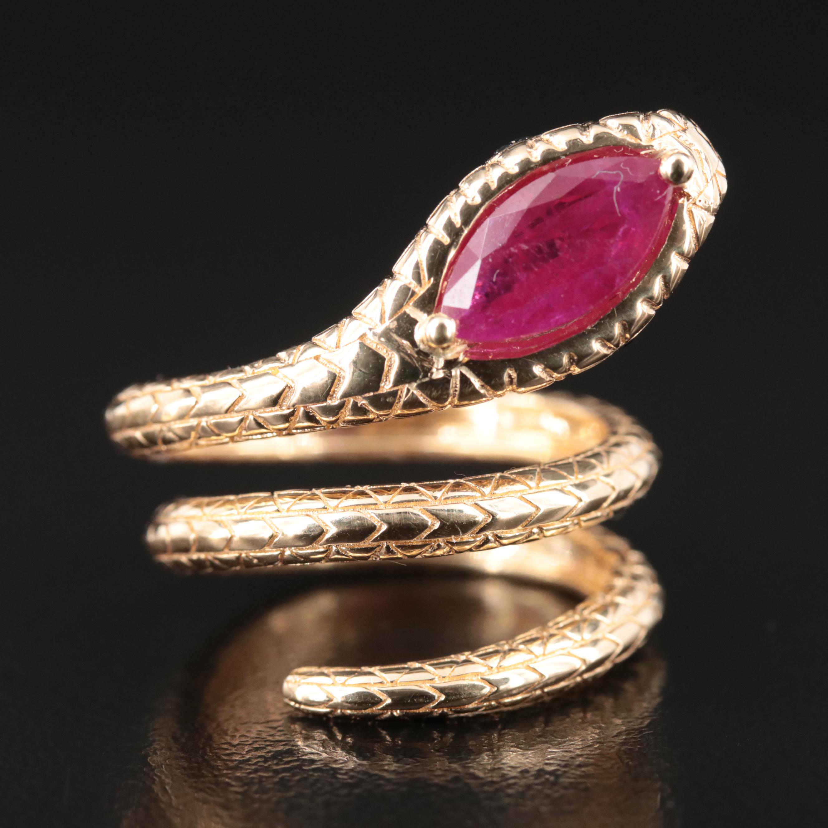 18K 1.57 CT Ruby Snake Wrap Ring with Fancy Black Diamond Eyes | EBTH