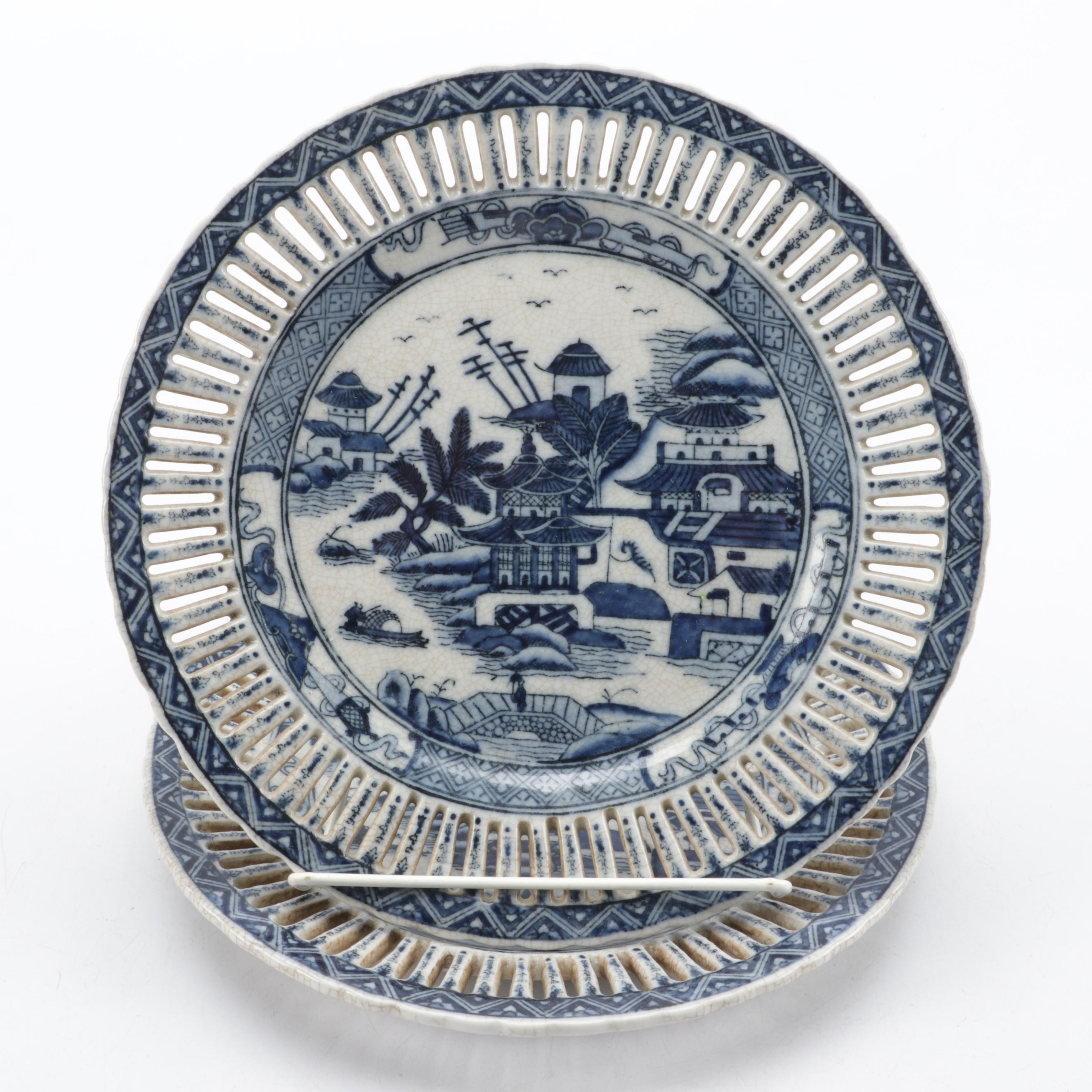 United Wilson Porcelain Factory Canton Style Platter and Reticulated Plates