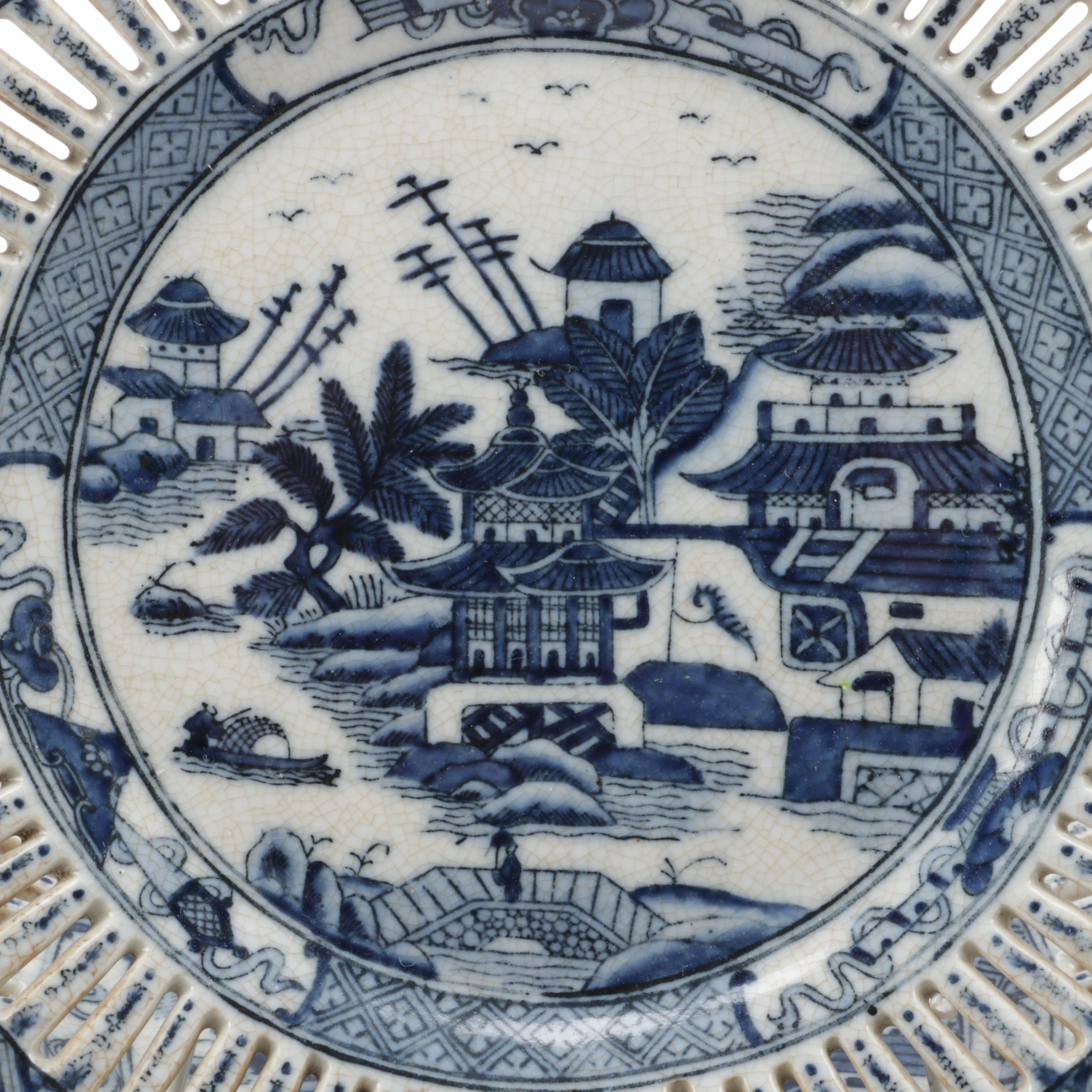 United Wilson Porcelain Factory Canton Style Platter and Reticulated Plates