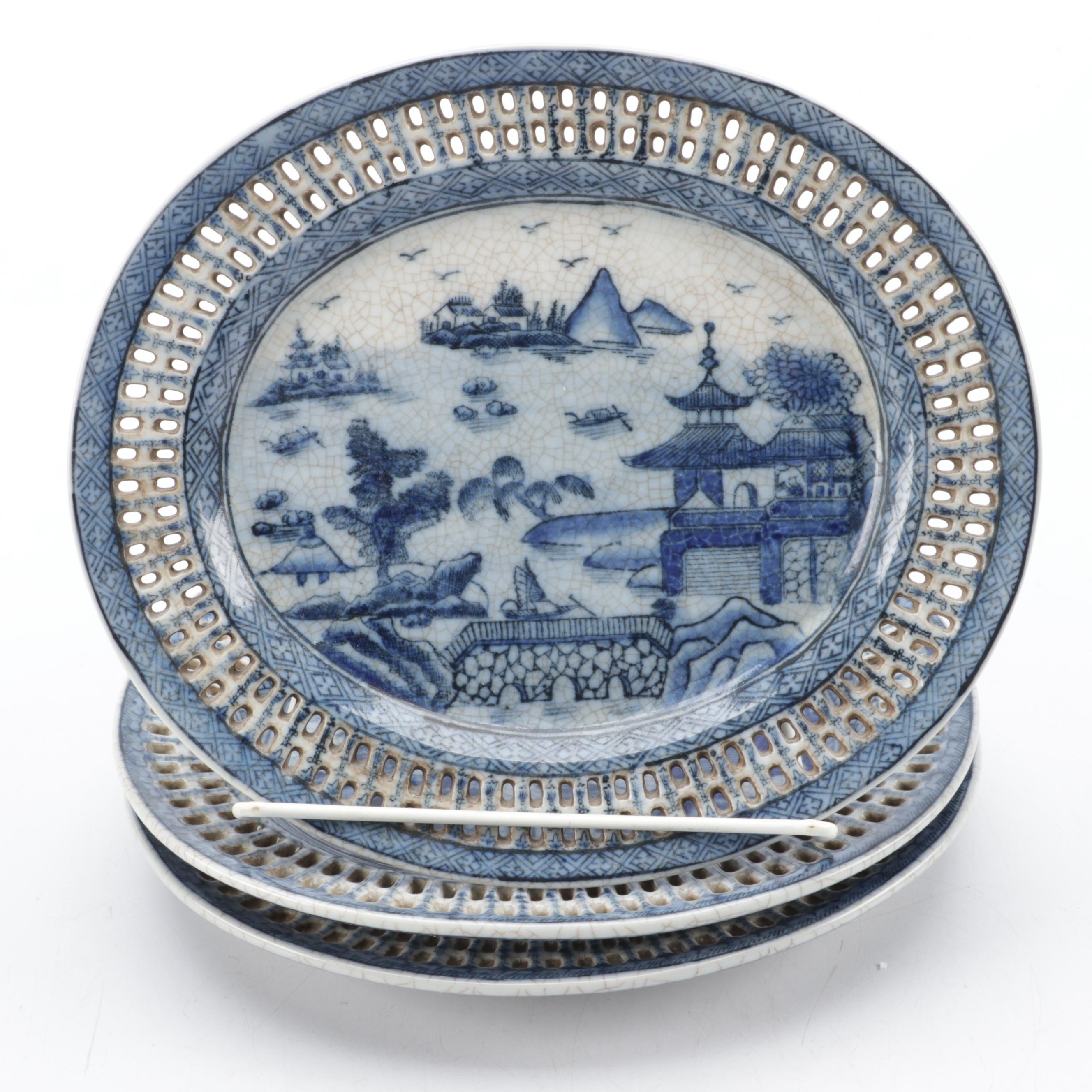 United Wilson Porcelain Factory Canton Style Platter and Reticulated Plates