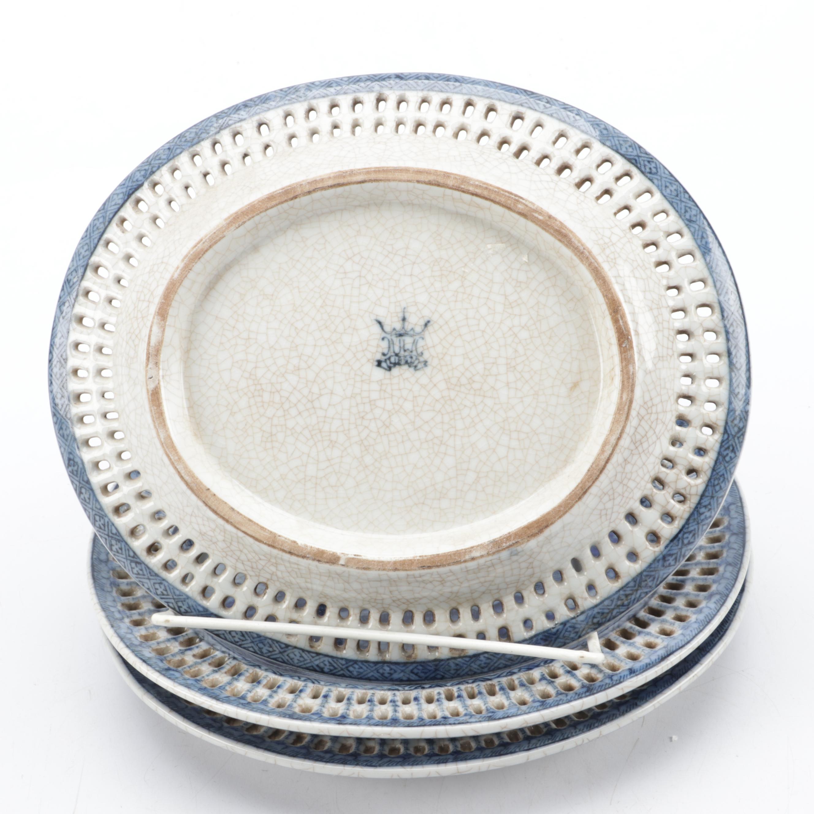 United Wilson Porcelain Factory Canton Style Platter and Reticulated Plates