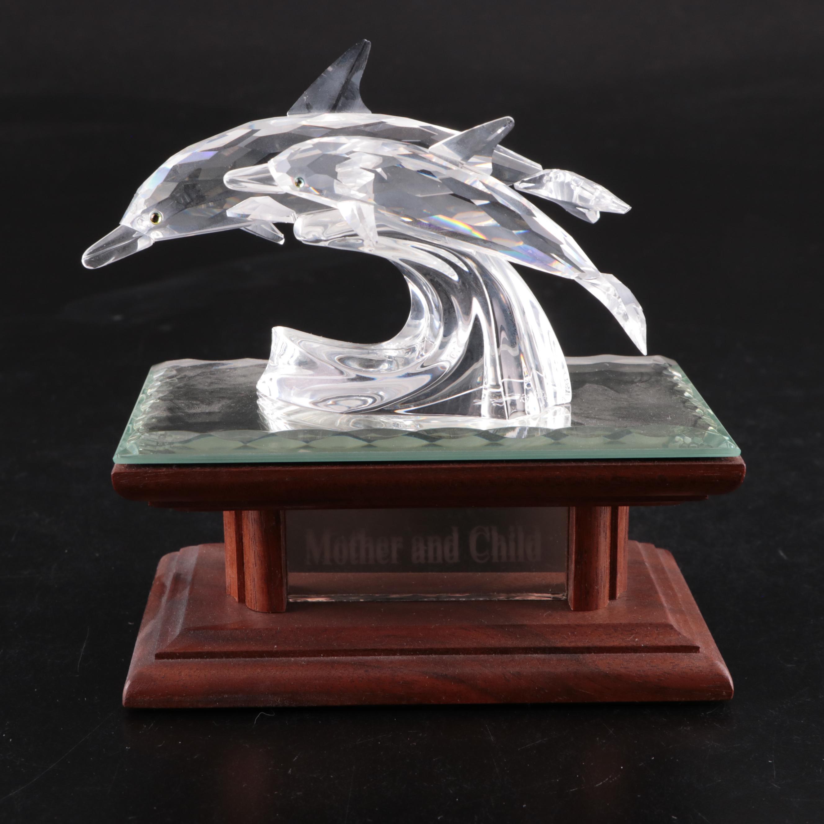 Swarovski Crystal Mother and Child Animal Figurines with Mirrored