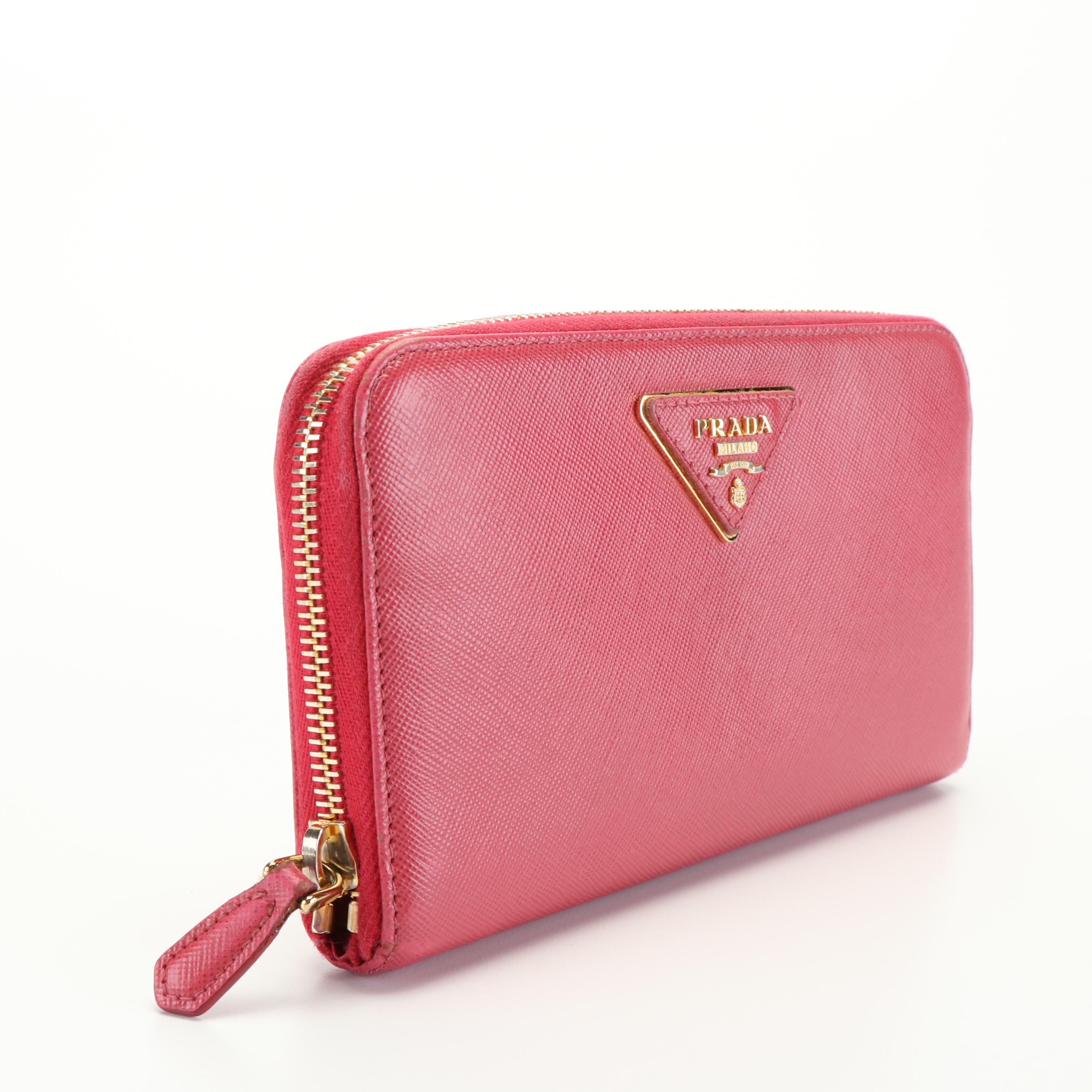 Prada Pink Saffiano Zip Around Wallet