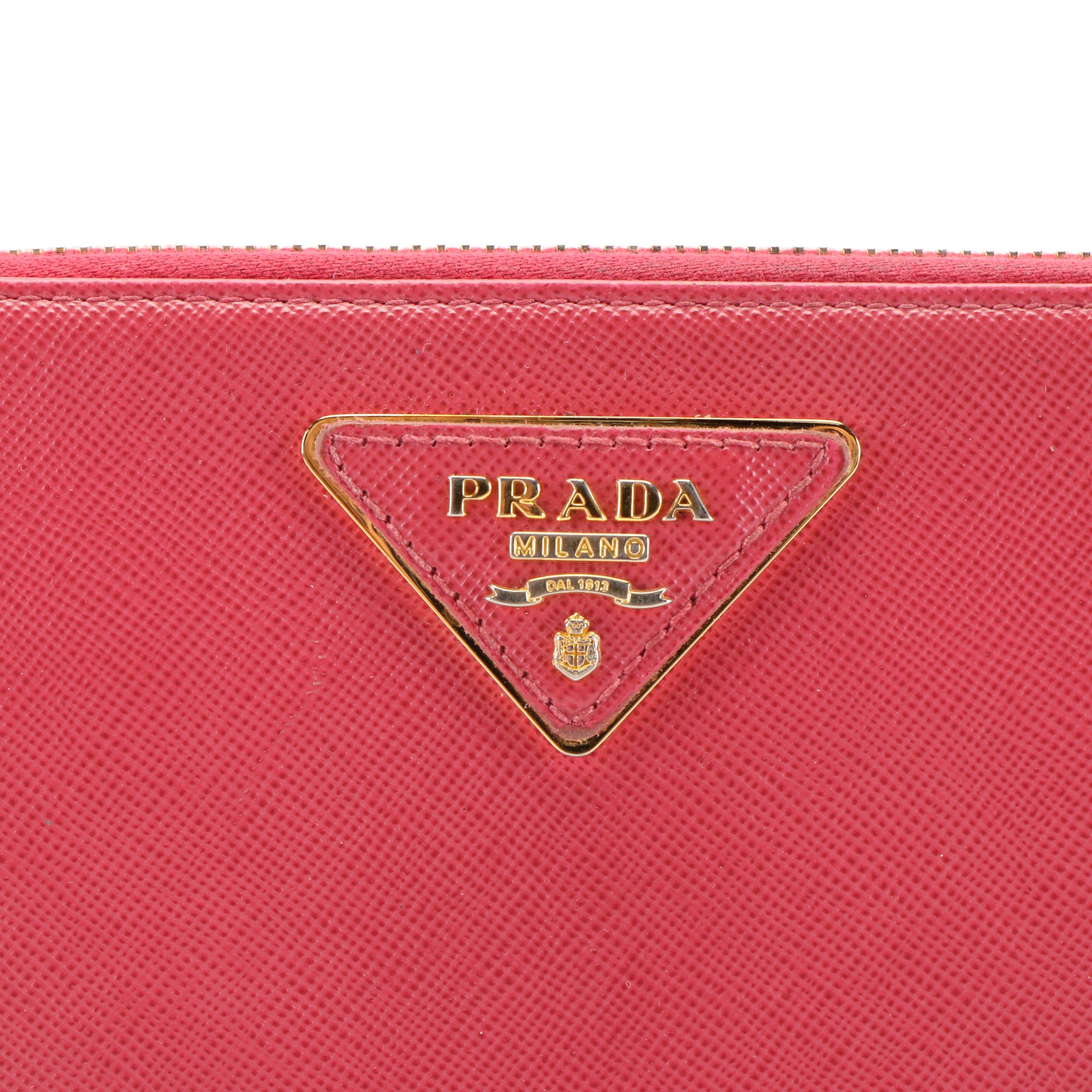 Prada Pink Saffiano Zip Around Wallet