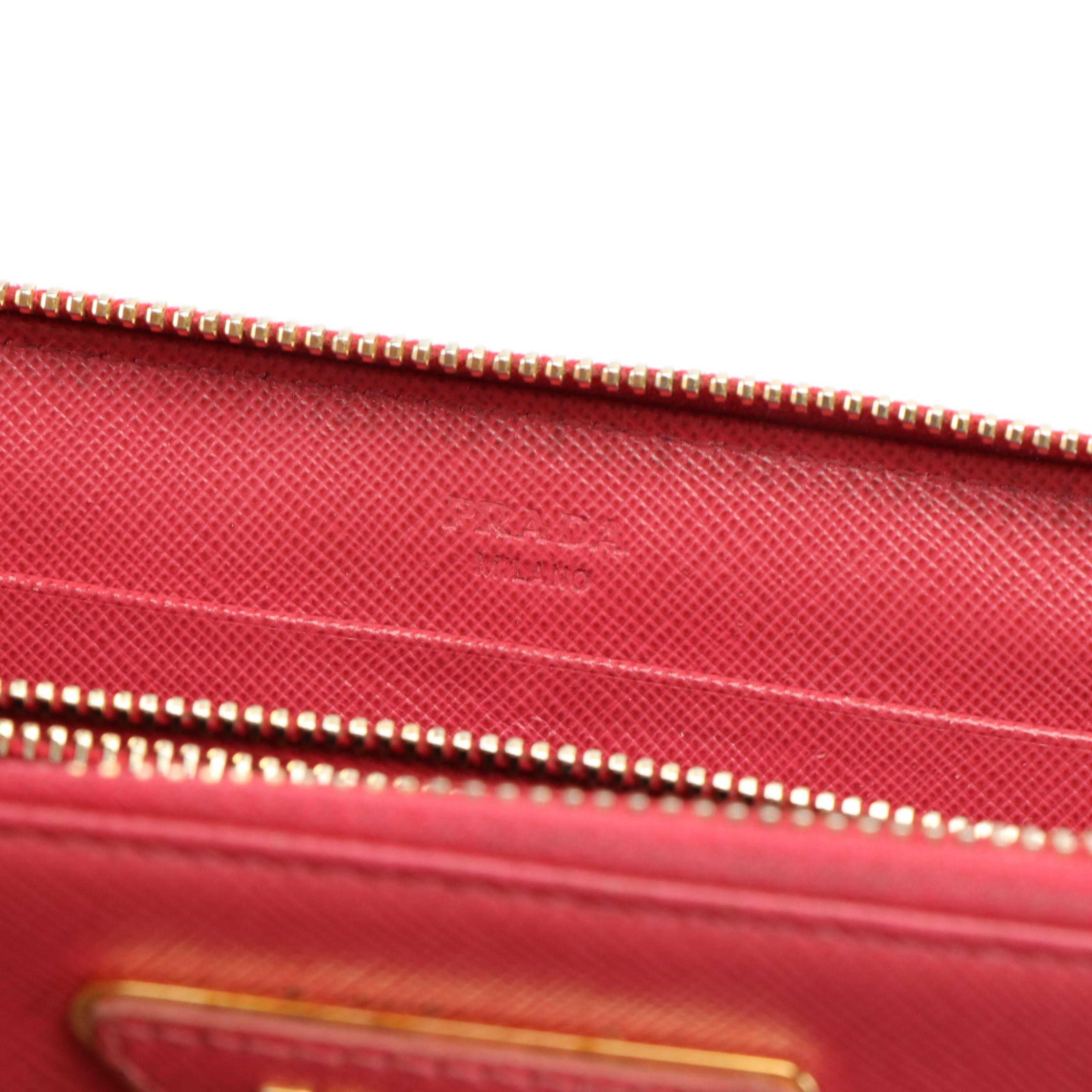 Prada Pink Saffiano Zip Around Wallet