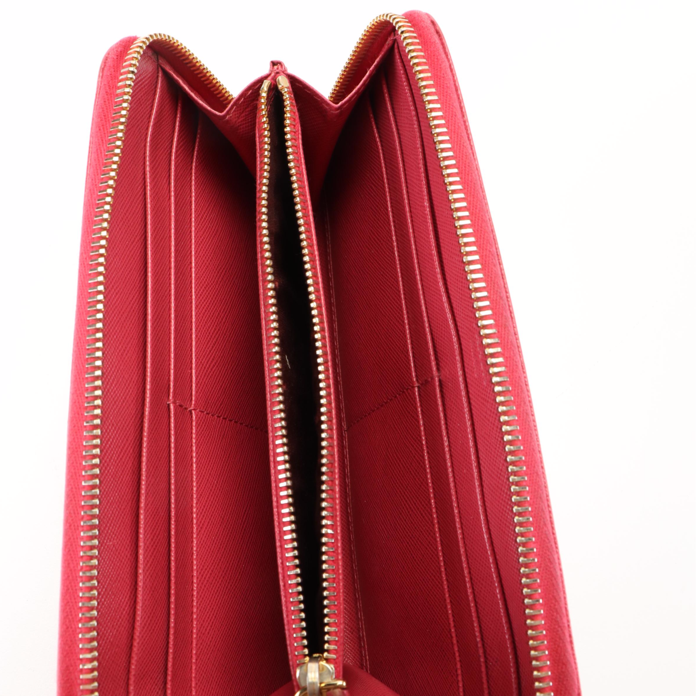 Prada Pink Saffiano Zip Around Wallet