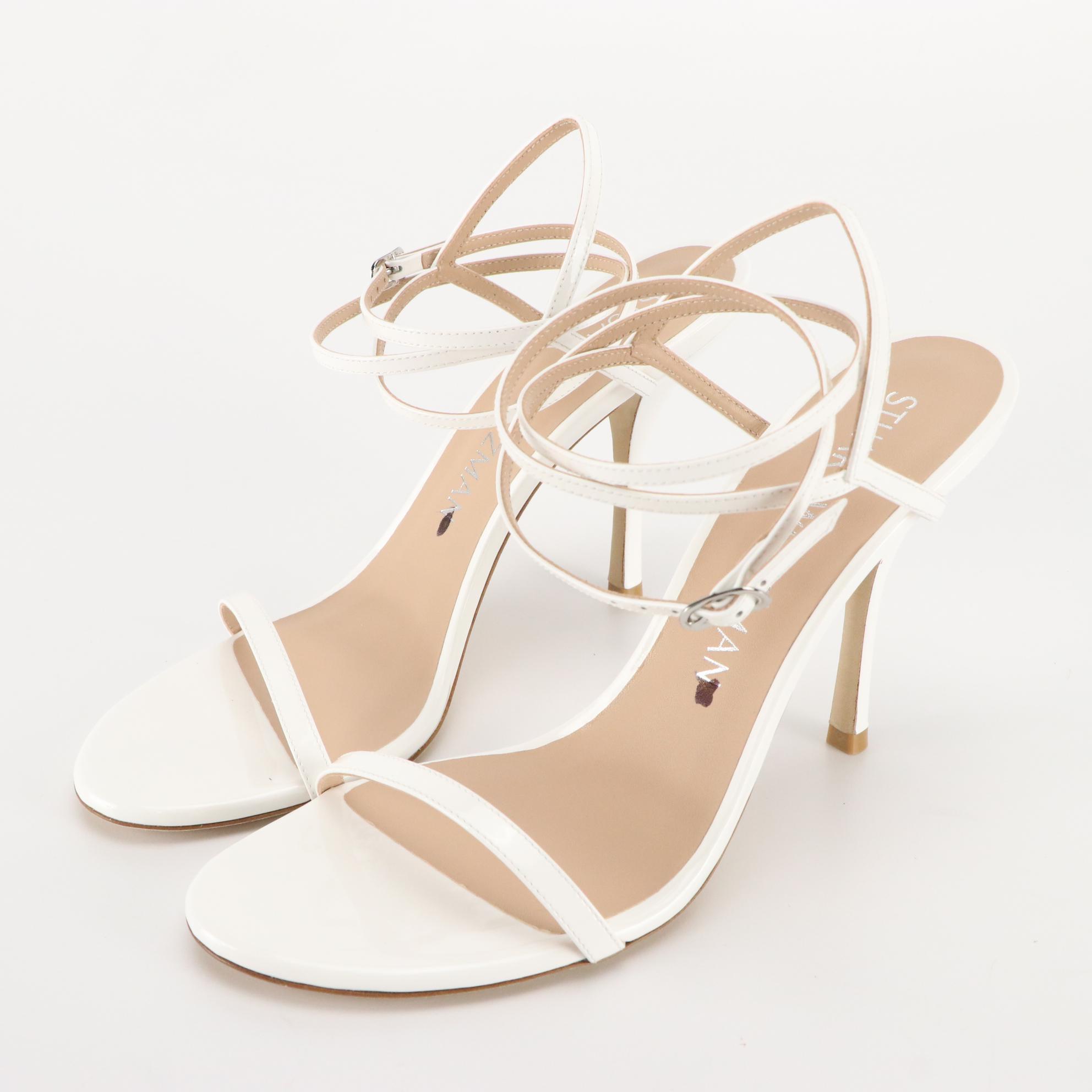 Stuart Weitzman Black Leather and White Patent Leather Dress Sandals, New in Box