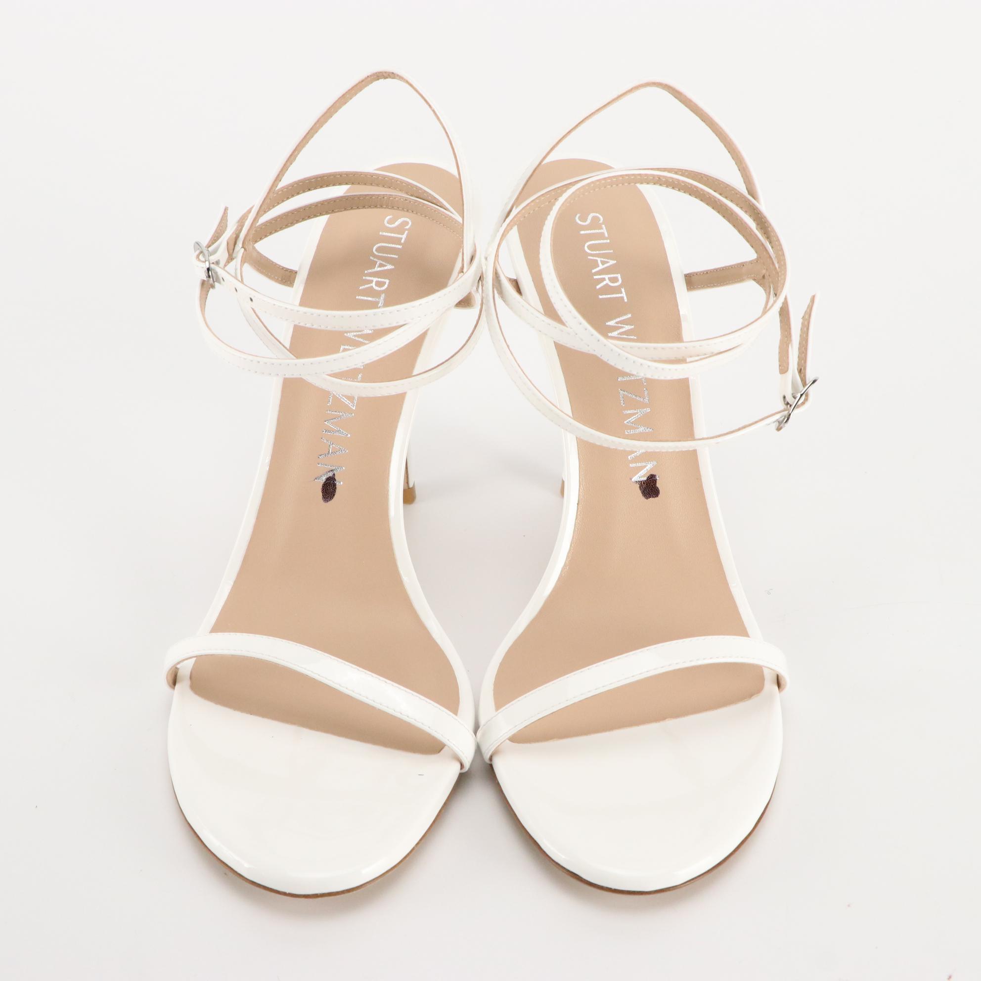 Stuart Weitzman Black Leather and White Patent Leather Dress Sandals, New in Box