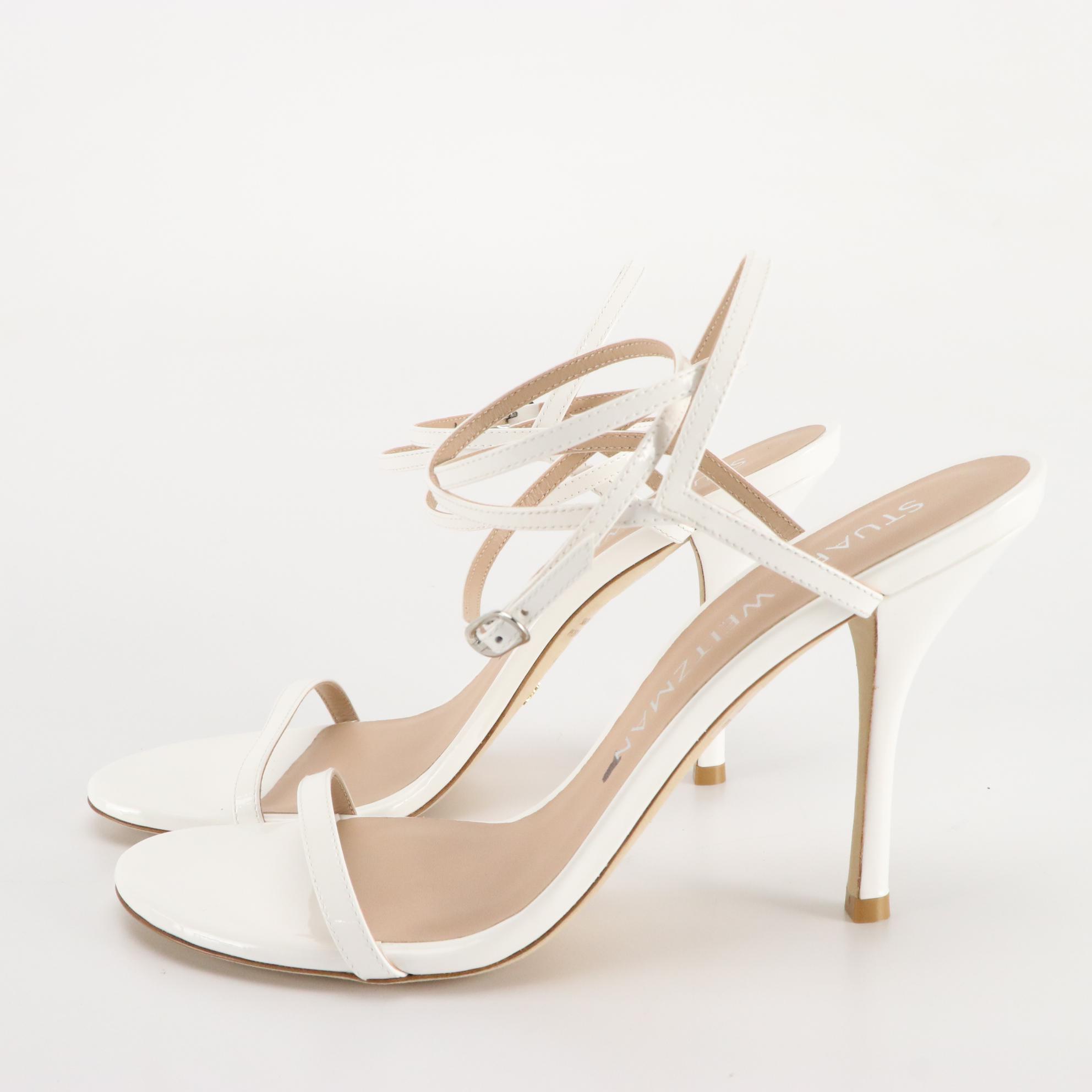 Stuart Weitzman Black Leather and White Patent Leather Dress Sandals, New in Box