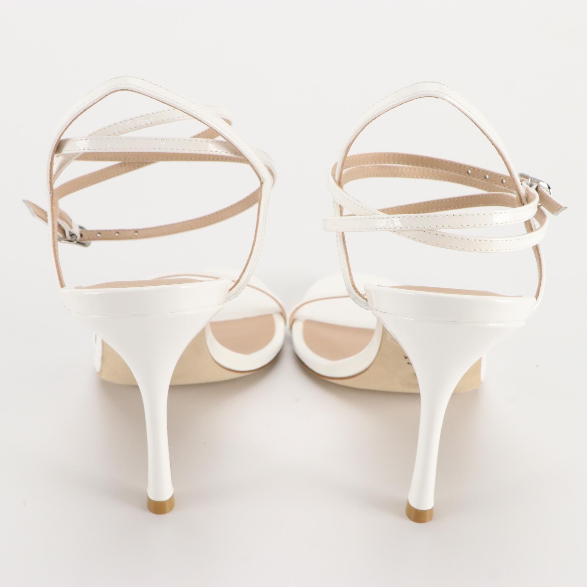 Stuart Weitzman Black Leather and White Patent Leather Dress Sandals, New in Box