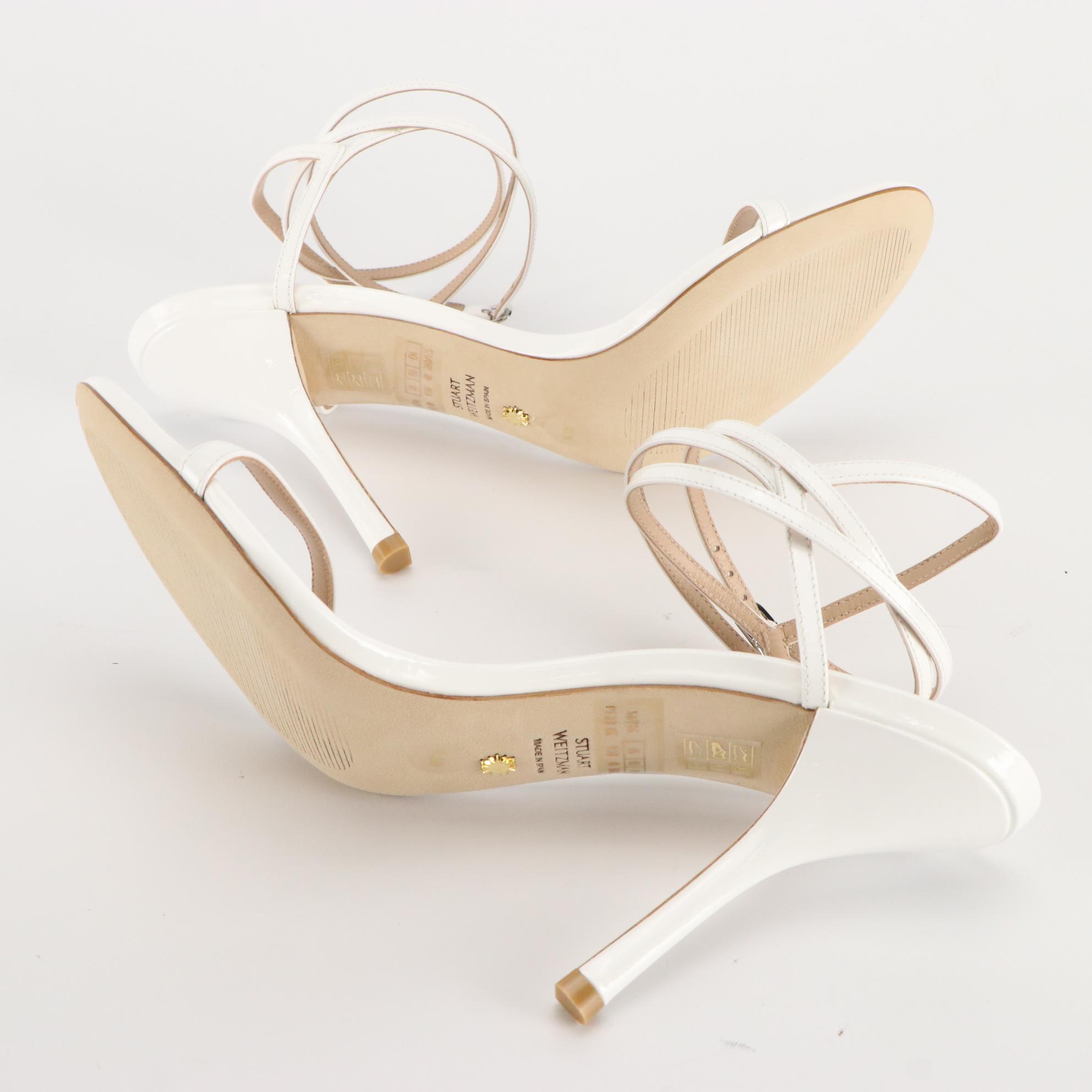 Stuart Weitzman Black Leather and White Patent Leather Dress Sandals, New in Box