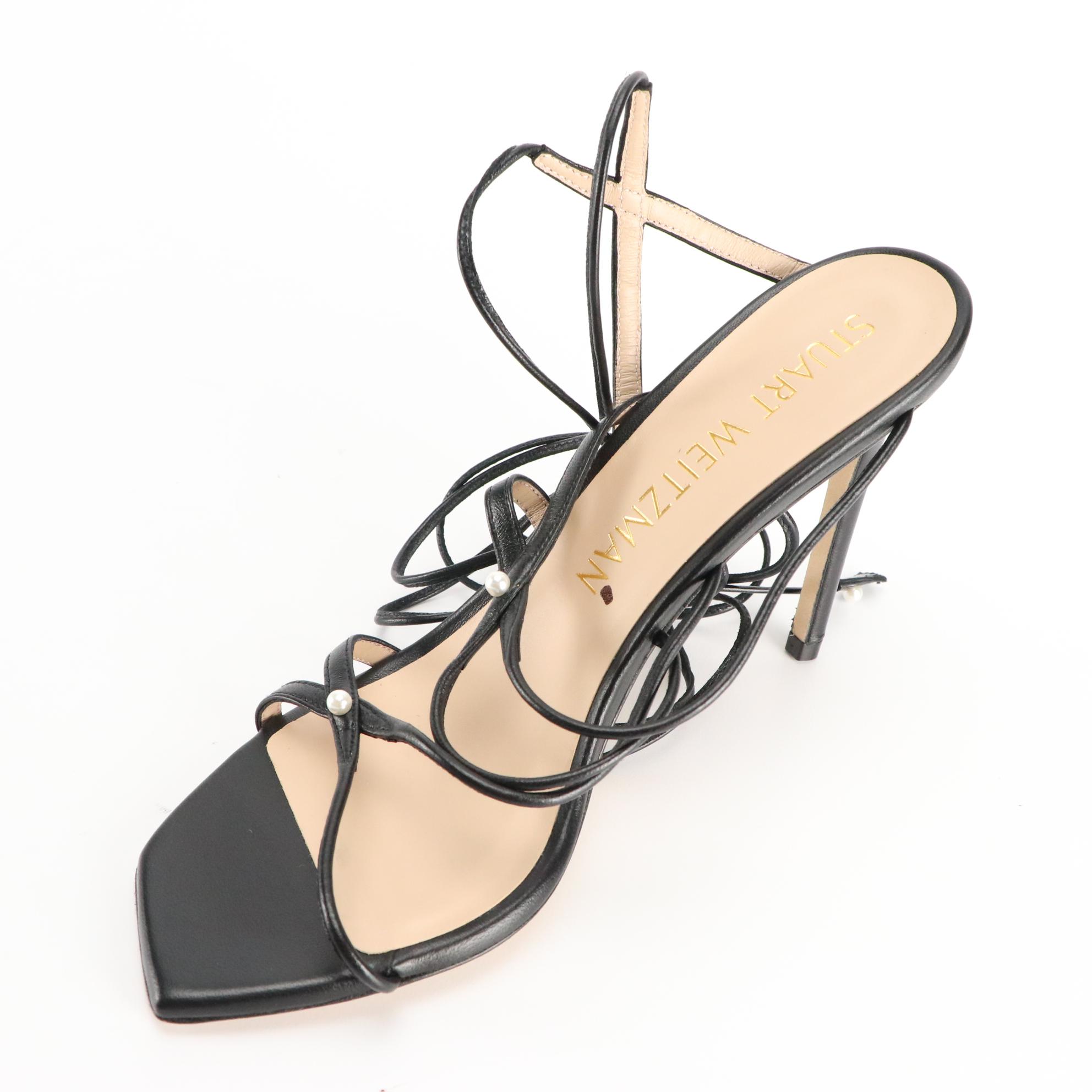 Stuart Weitzman Black Leather and White Patent Leather Dress Sandals, New in Box