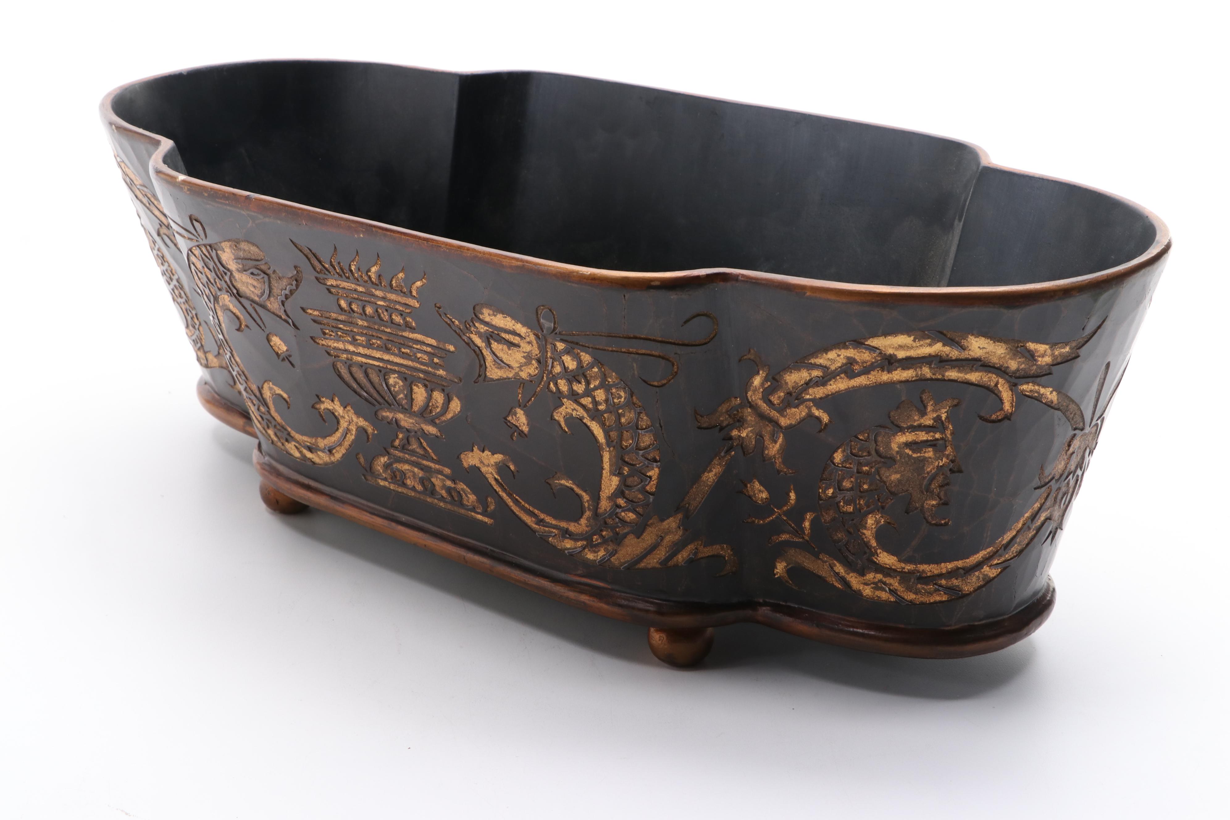 Rococo Style Wooden Stencil Decorated Planter