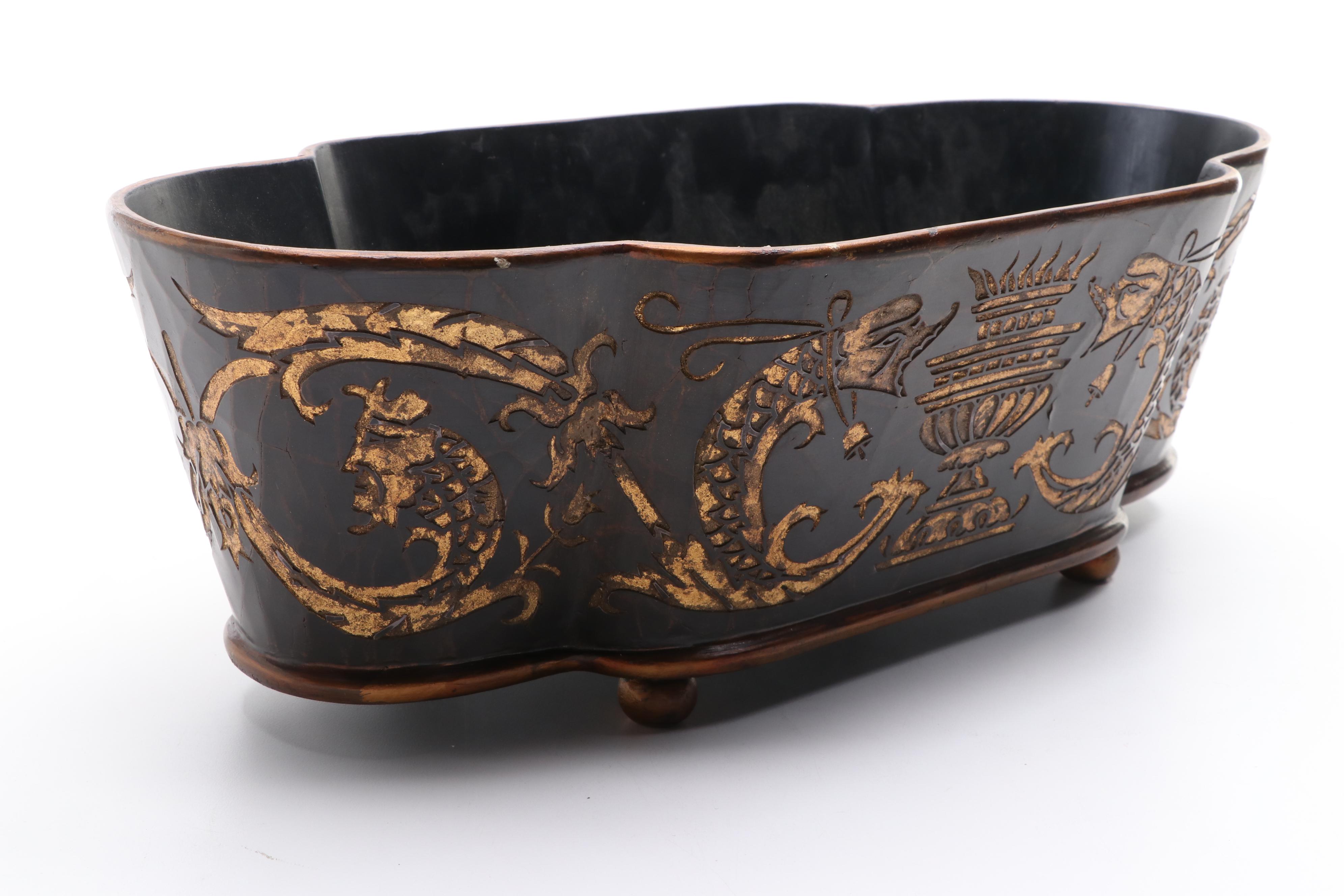 Rococo Style Wooden Stencil Decorated Planter