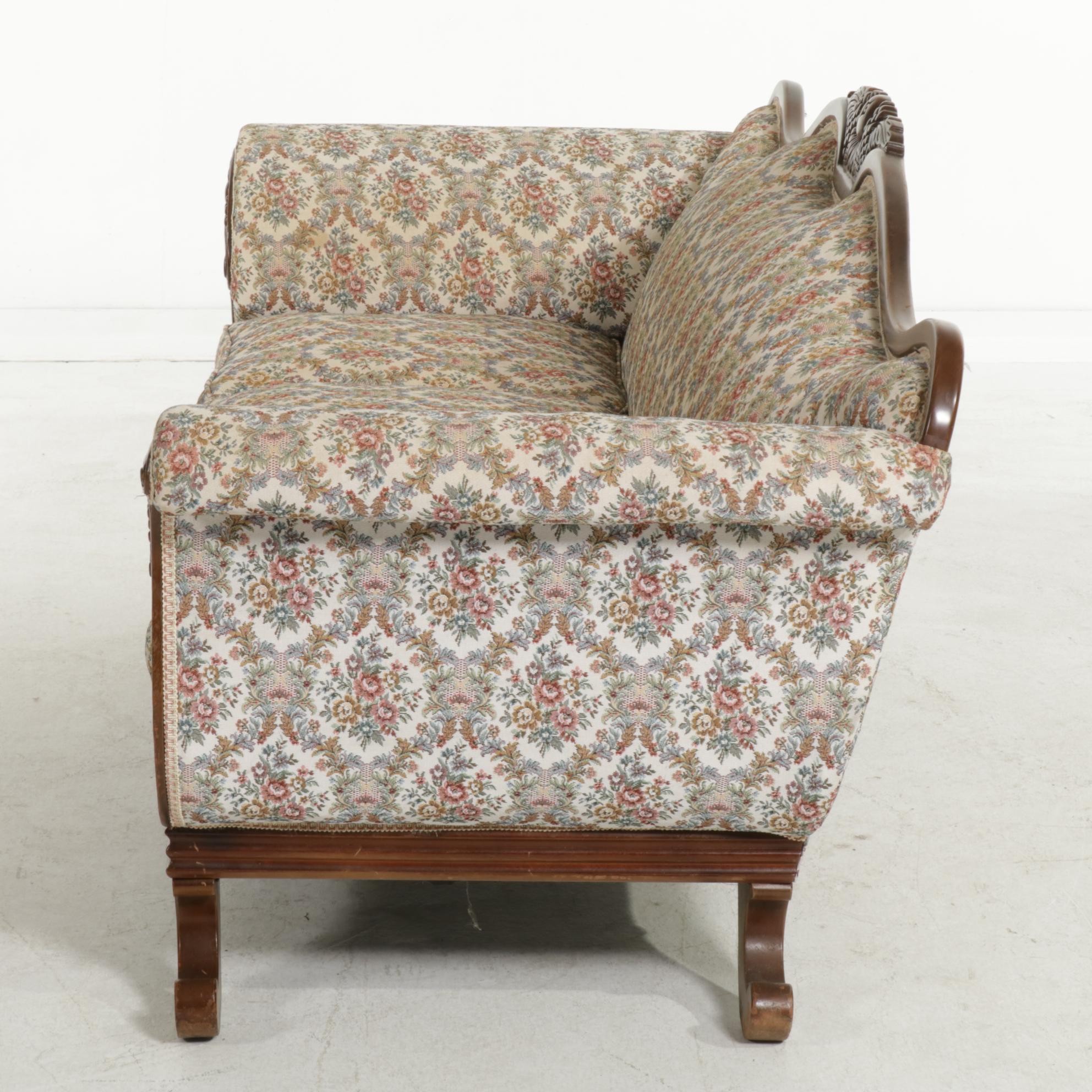 American Empire Style Carved Wood Three-Seat Sofa, 20th Century