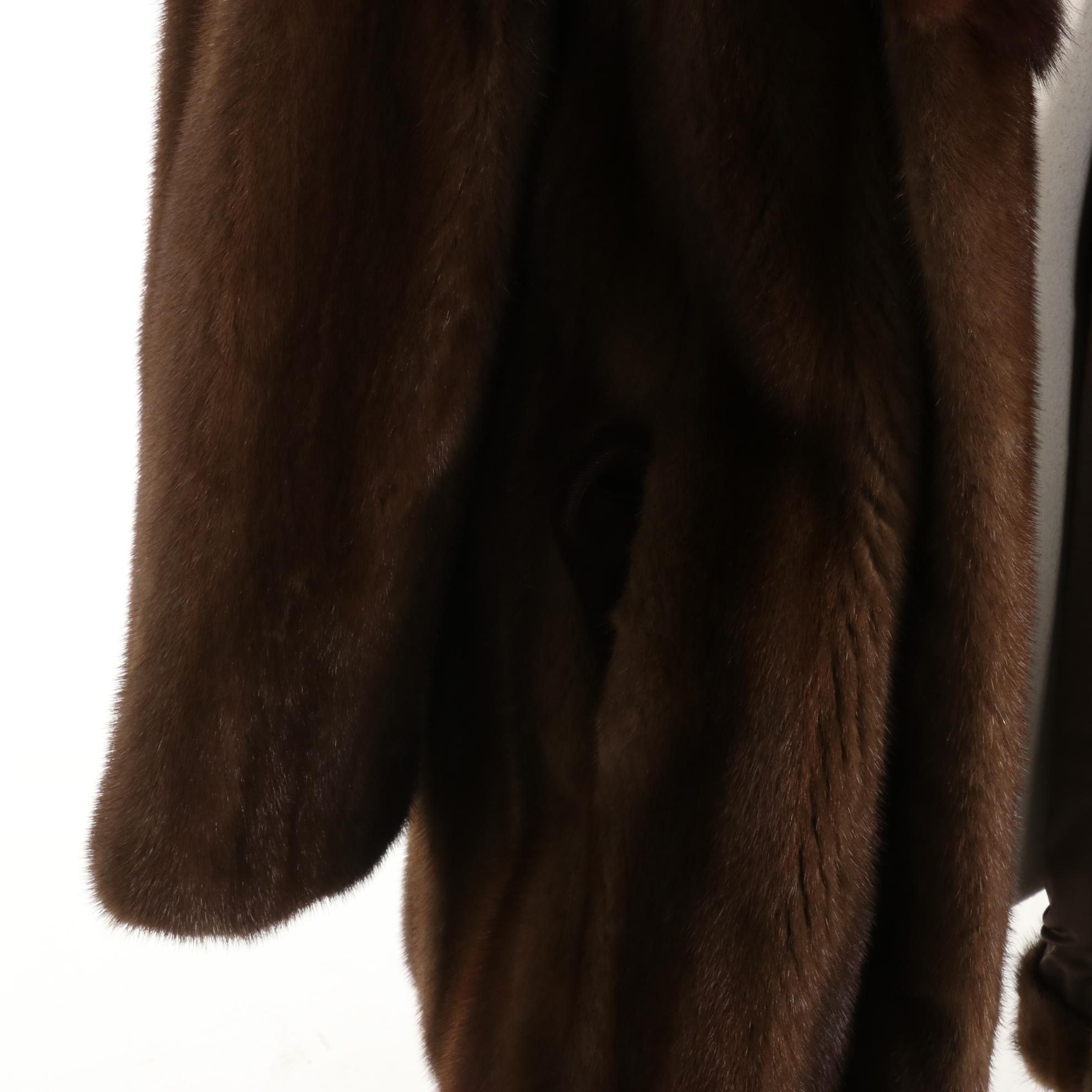 Chestnut Mink Fur Stroller Coat Featuring Sable Collar