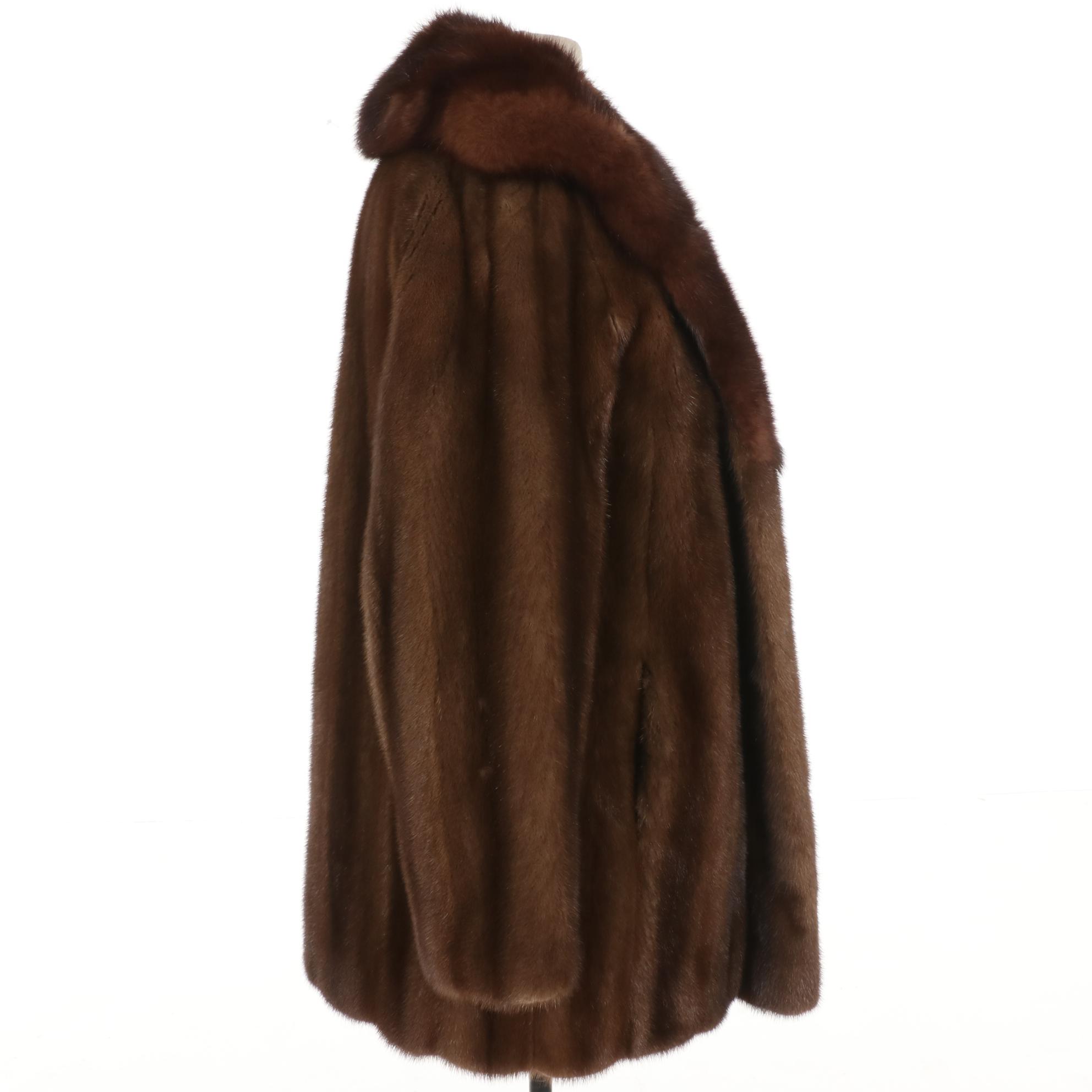 Chestnut Mink Fur Stroller Coat Featuring Sable Collar
