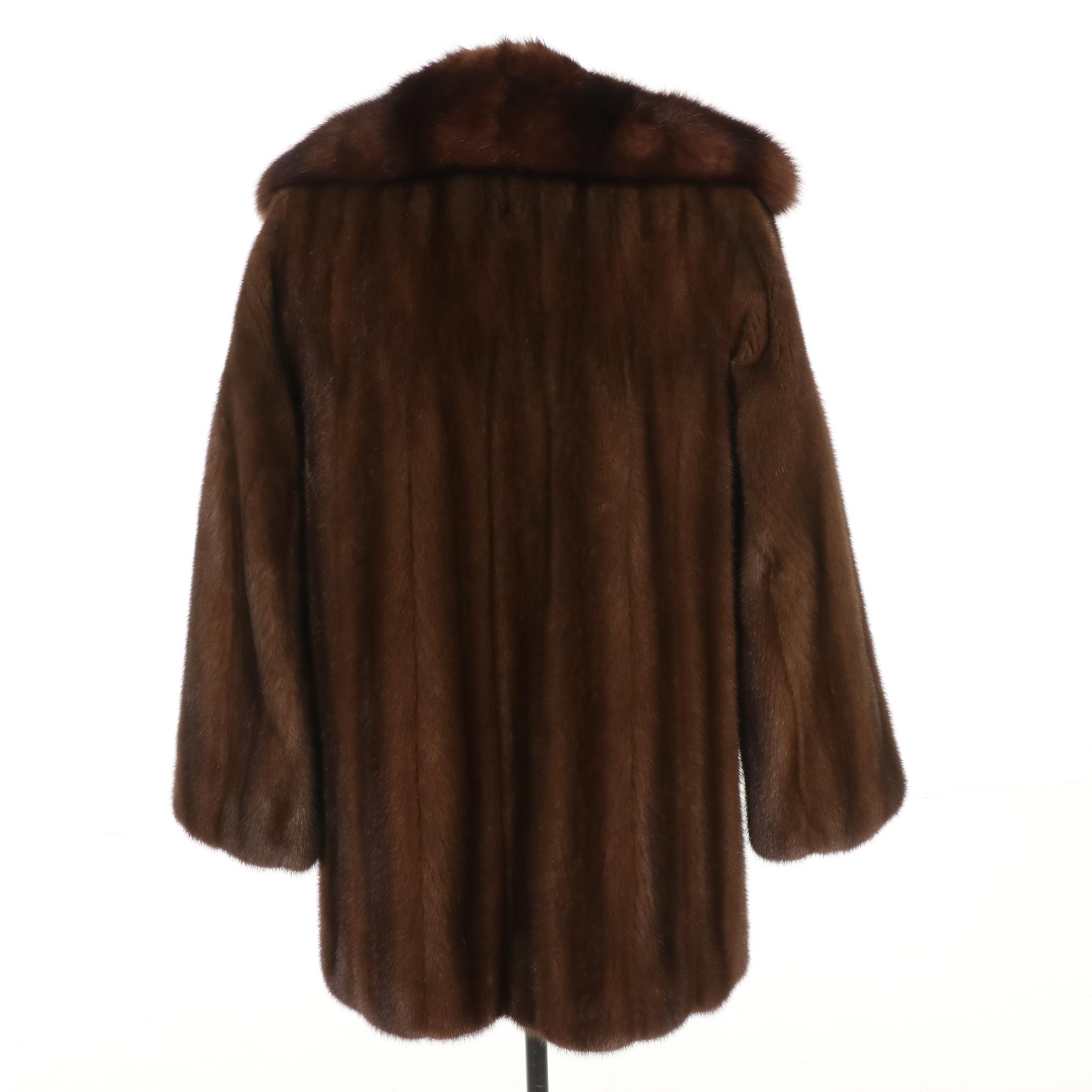 Chestnut Mink Fur Stroller Coat Featuring Sable Collar