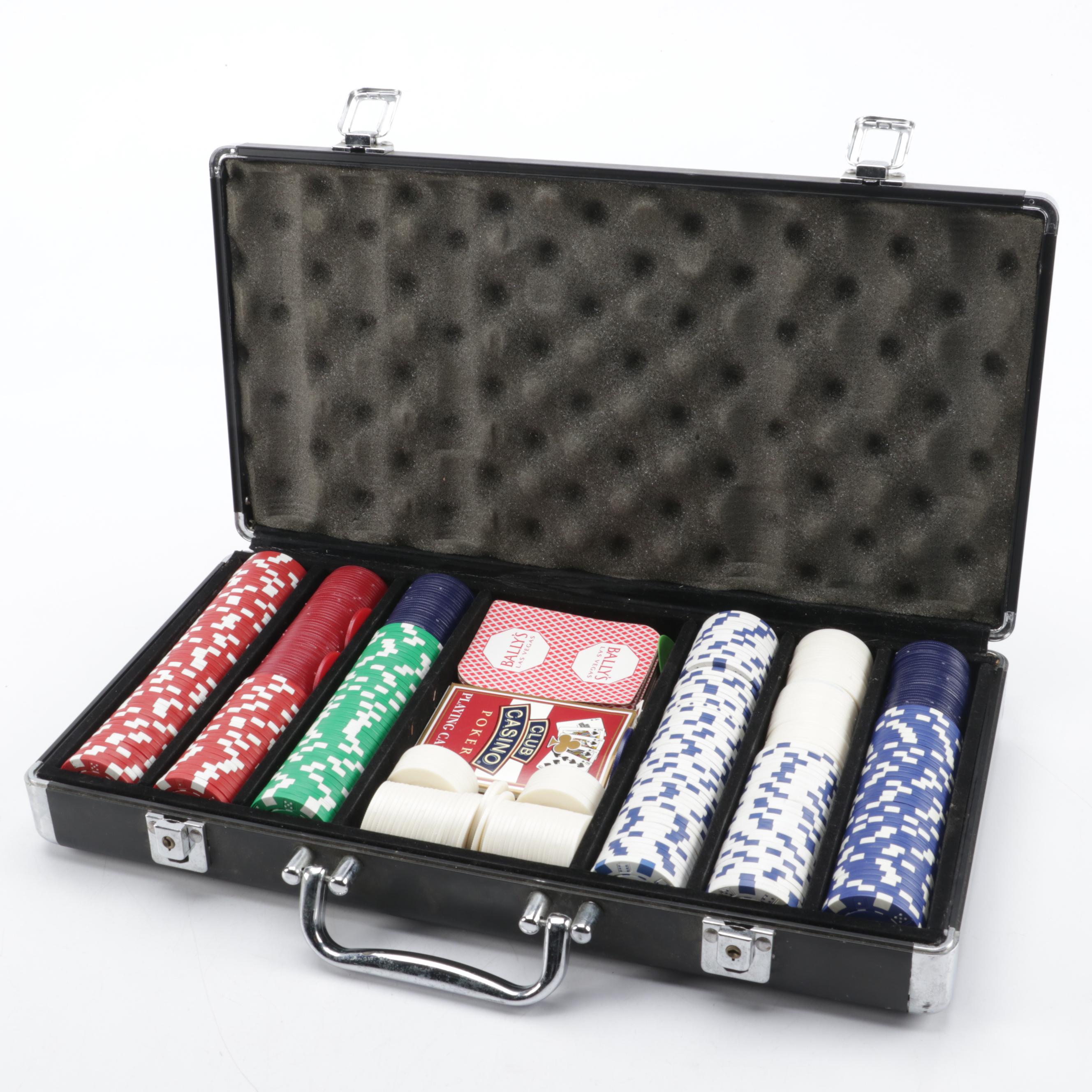 Club Casino and Bally's Playing Cards with Poker Chips in Case