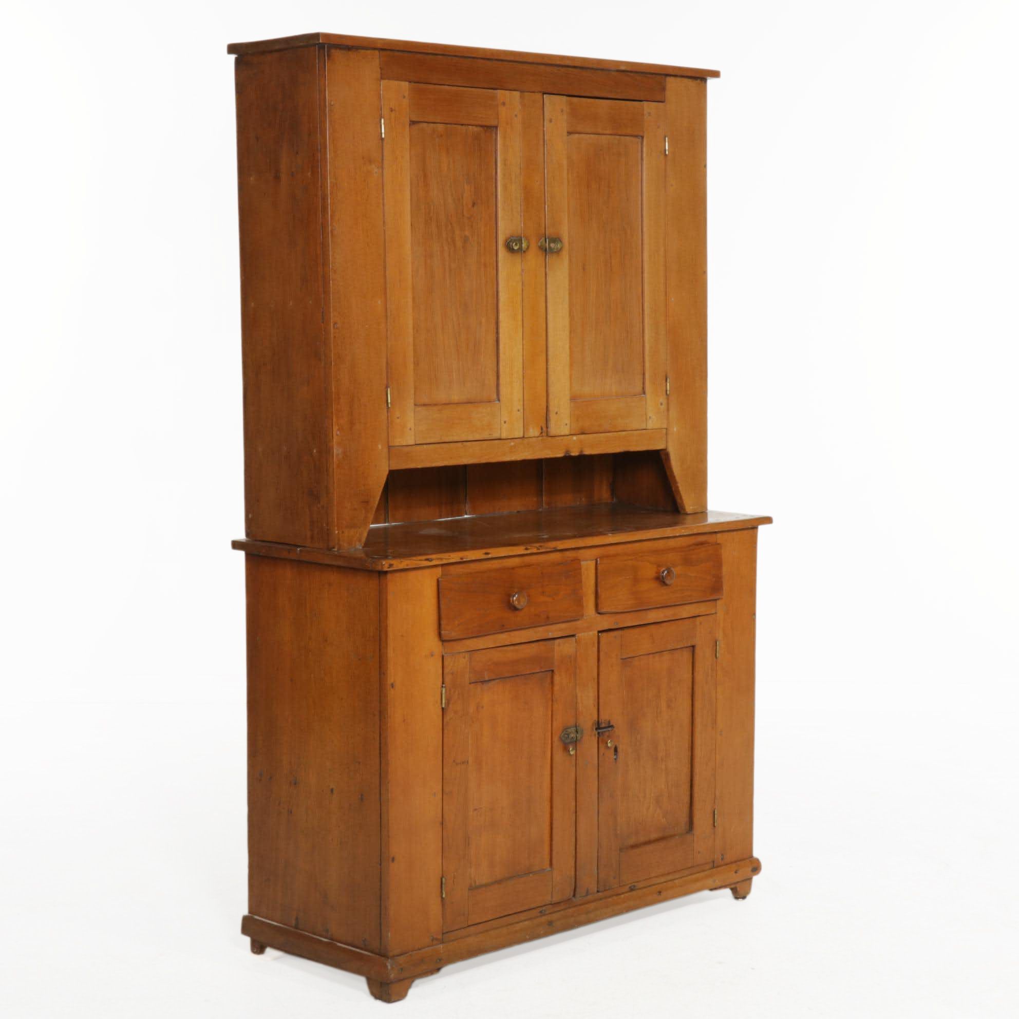 American Primitive Mixed Hardwoods Stepback Cupboard, 19th Century
