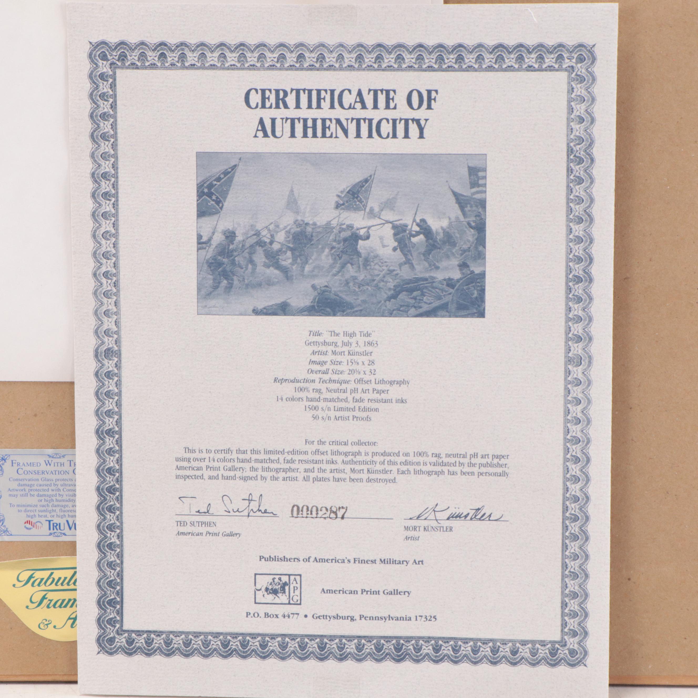 Mort Kunstler Civil War Themed Offset Lithograph "The High Tide," 1993