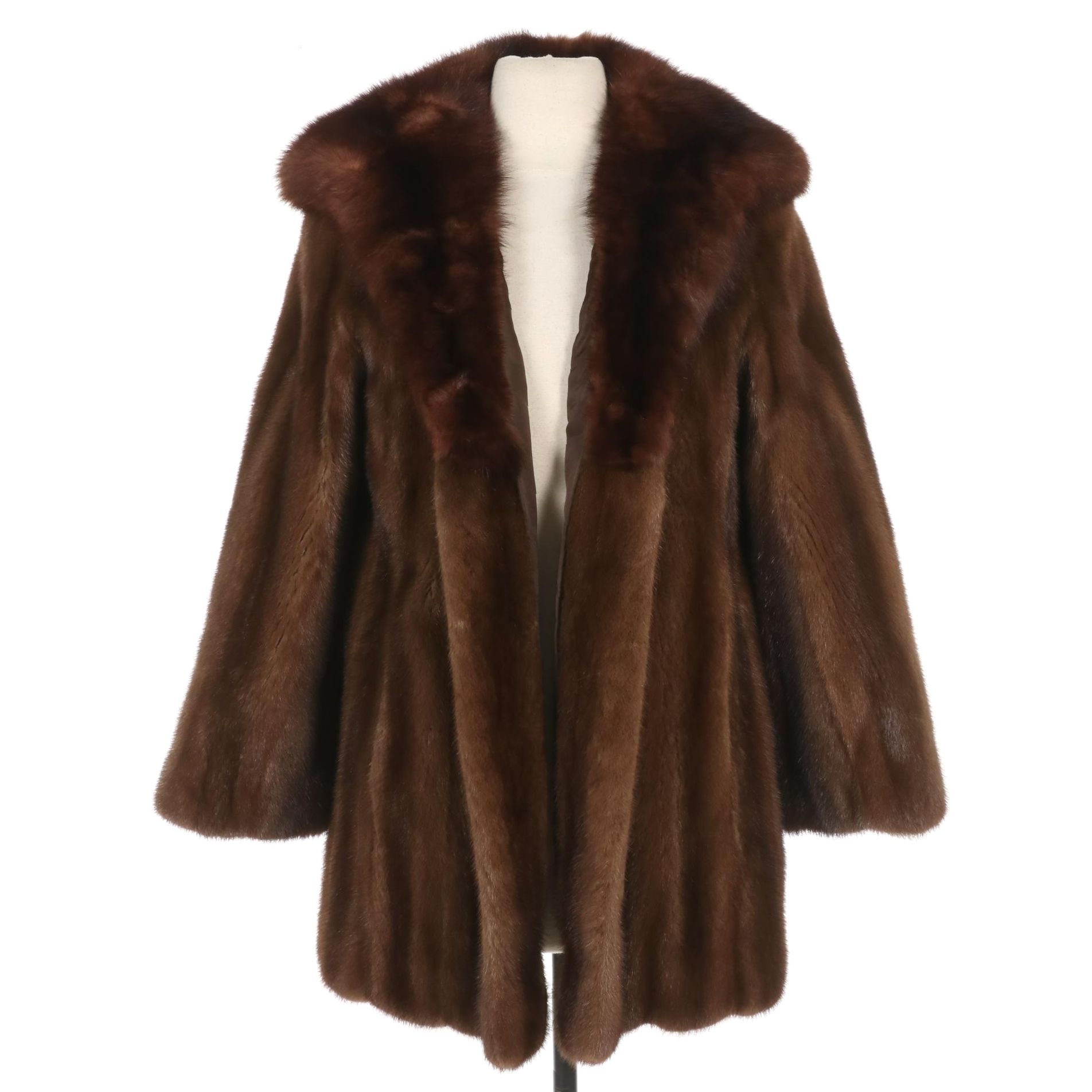 Chestnut Mink Fur Stroller Coat Featuring Sable Collar