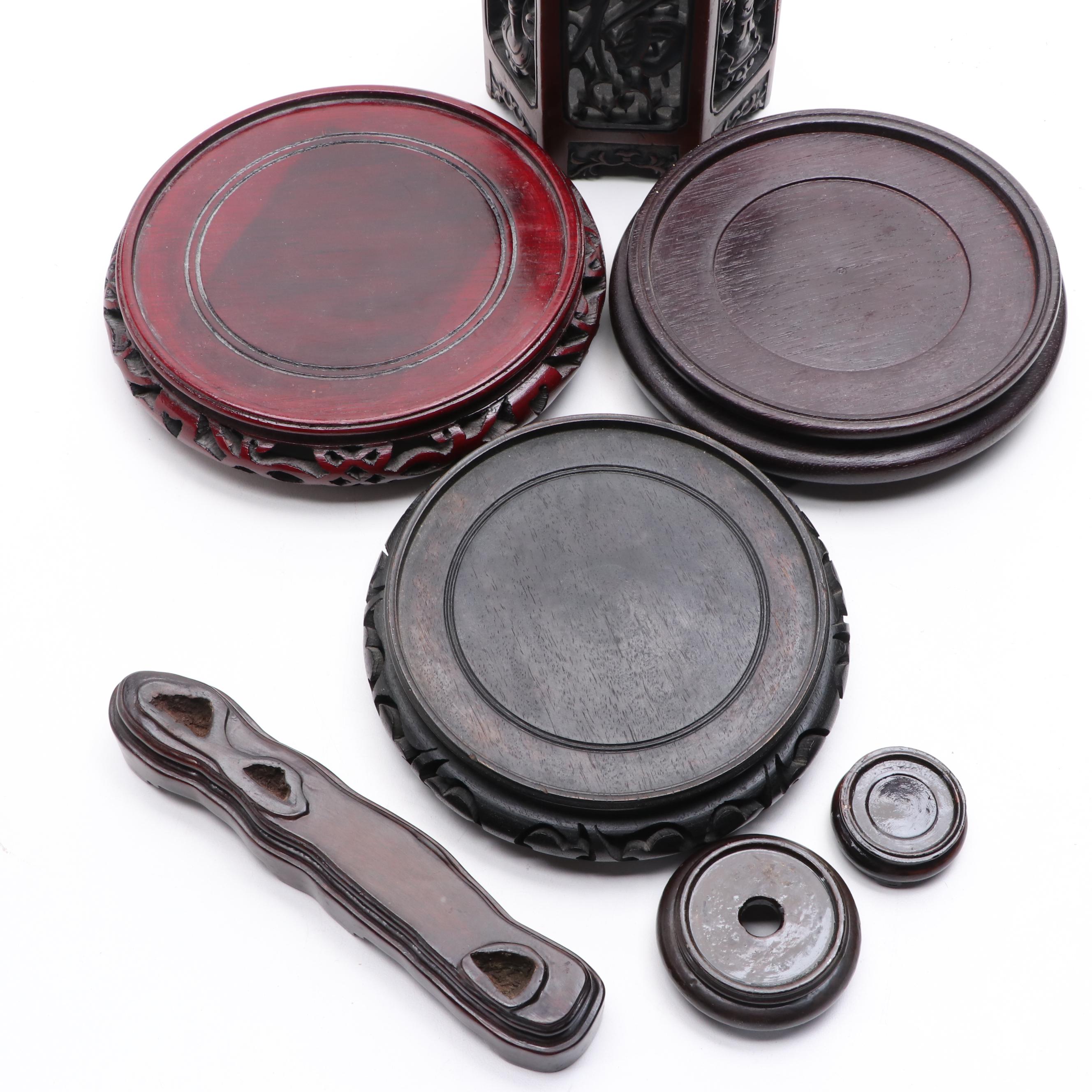 Chinese Carved Wood Brush Pot with Carved Finished Wood Stands