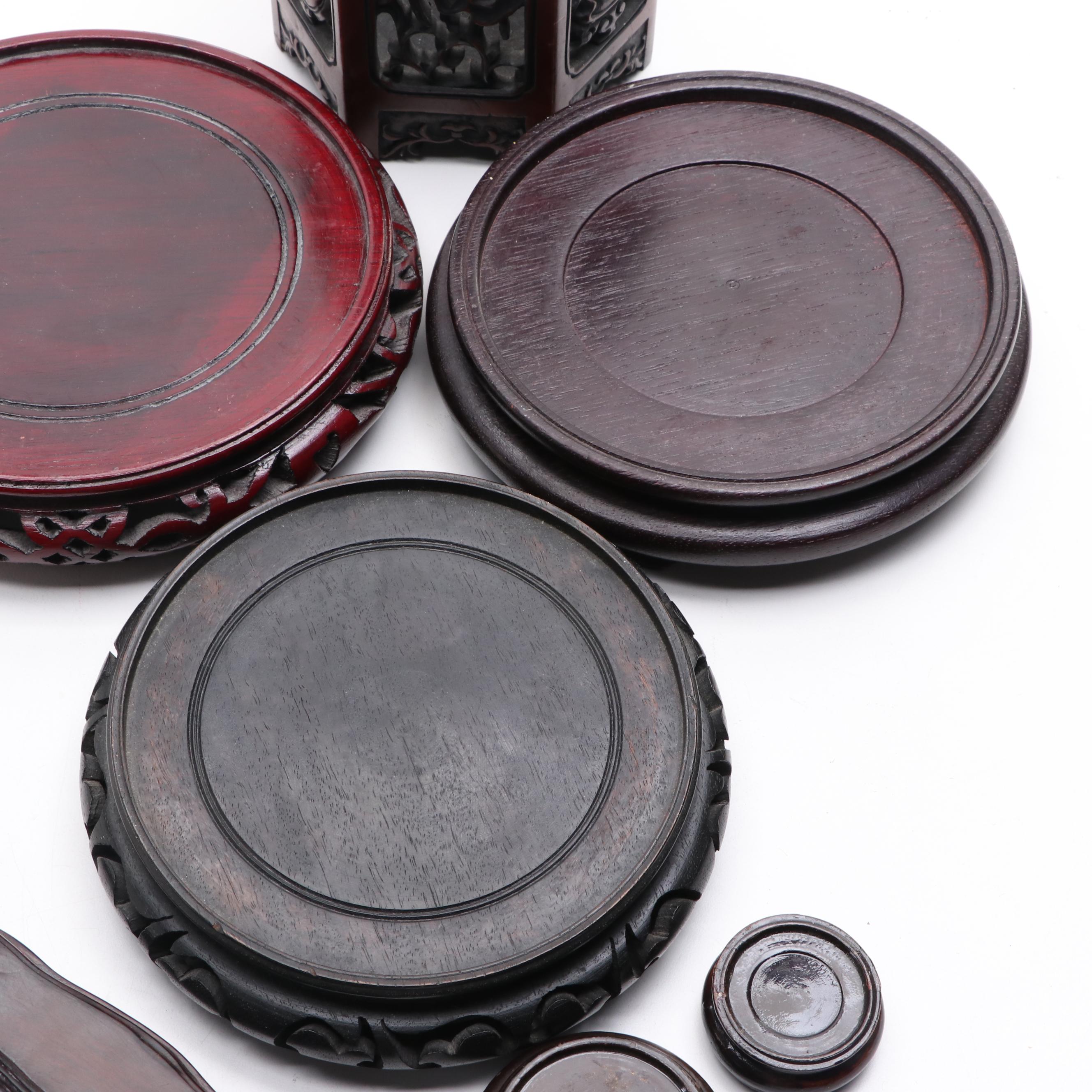 Chinese Carved Wood Brush Pot with Carved Finished Wood Stands