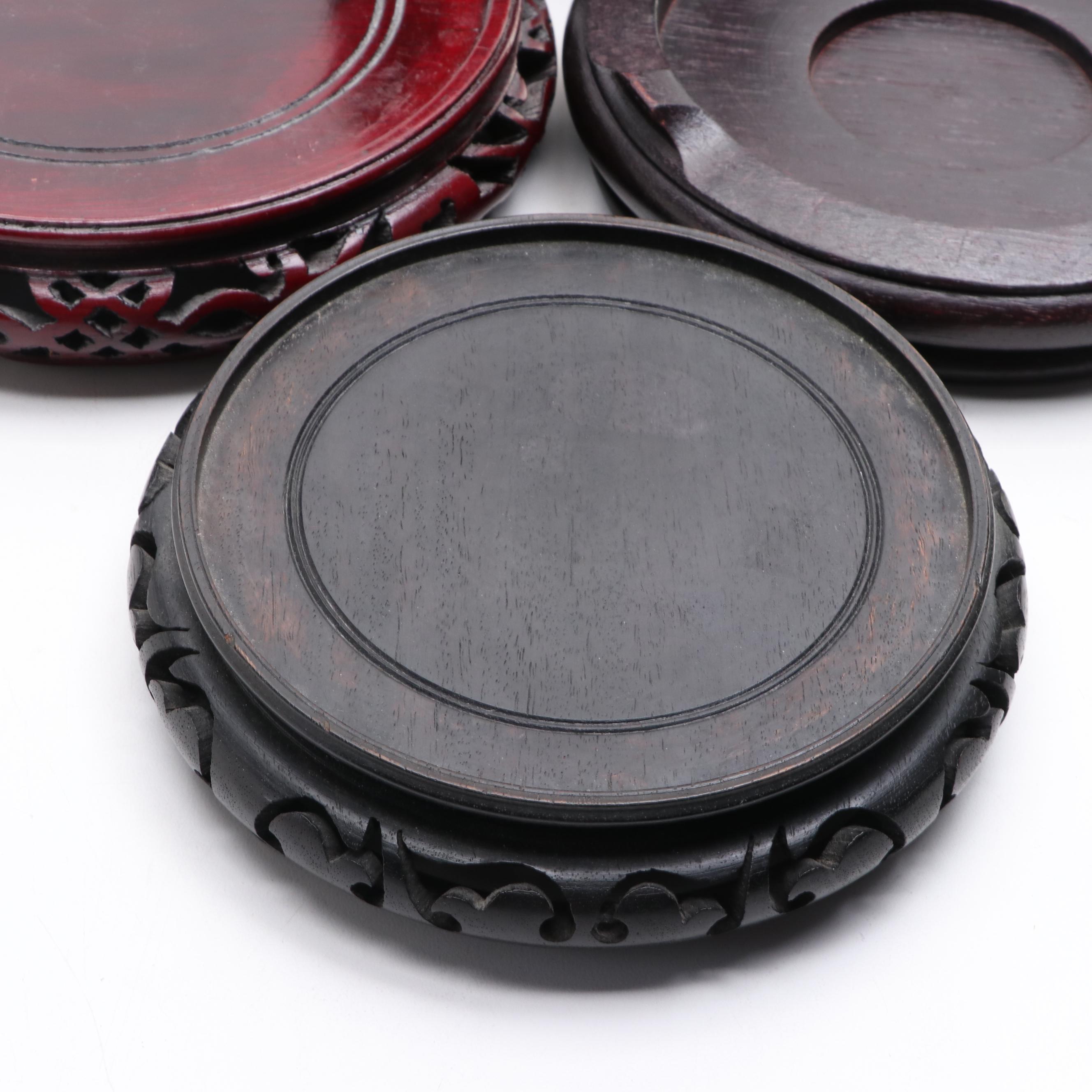 Chinese Carved Wood Brush Pot with Carved Finished Wood Stands