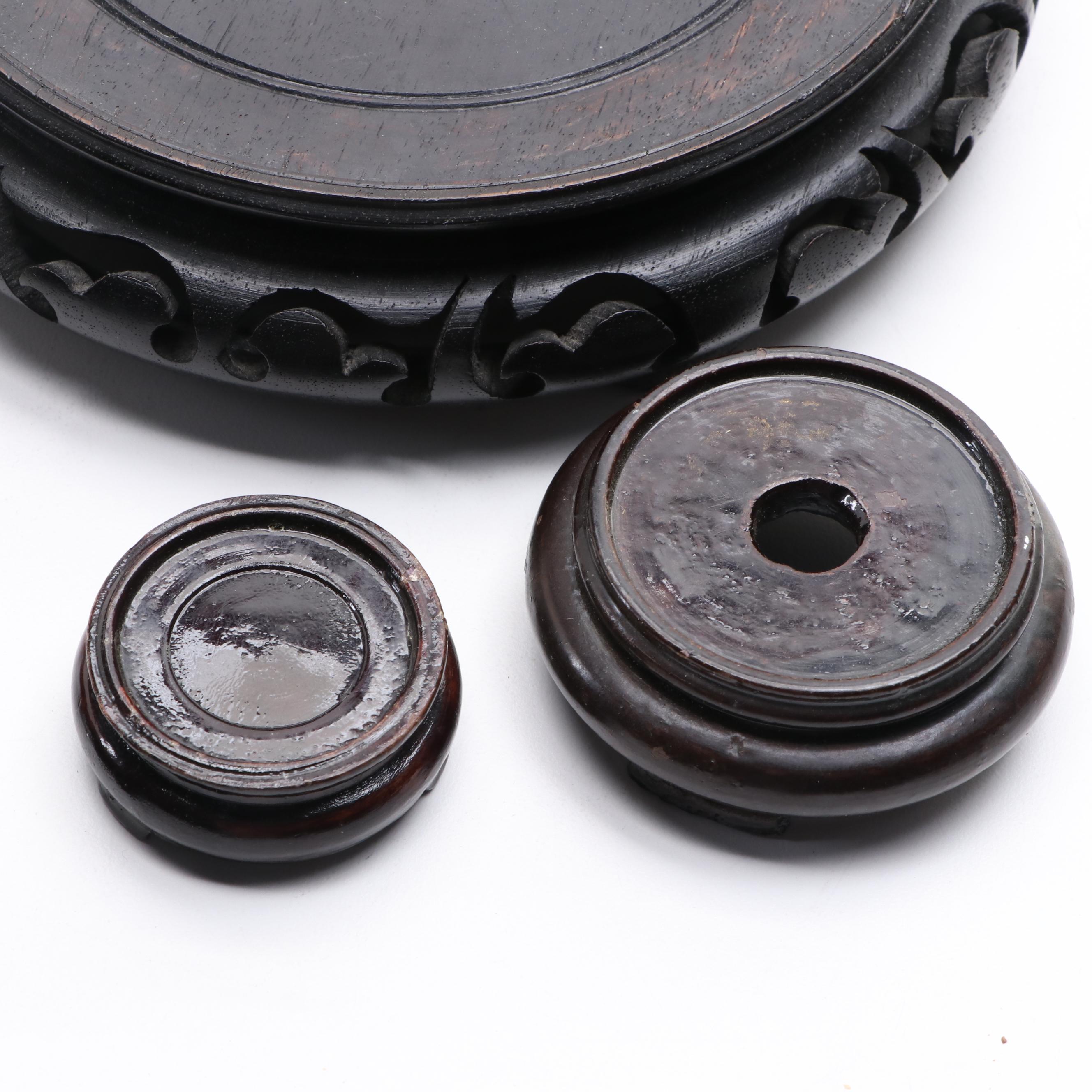 Chinese Carved Wood Brush Pot with Carved Finished Wood Stands