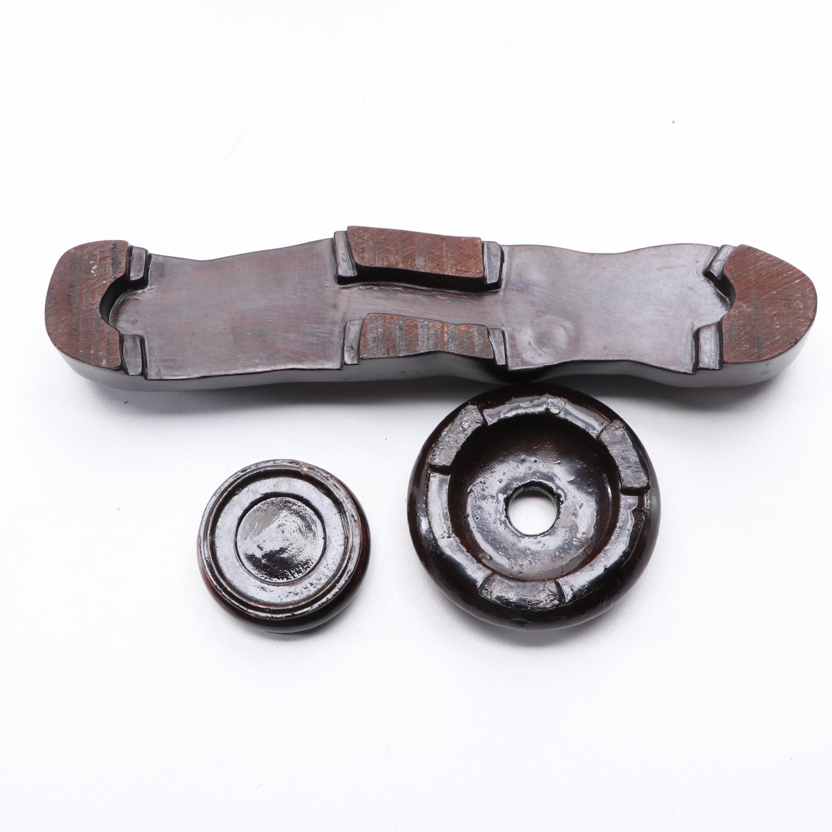 Chinese Carved Wood Brush Pot with Carved Finished Wood Stands