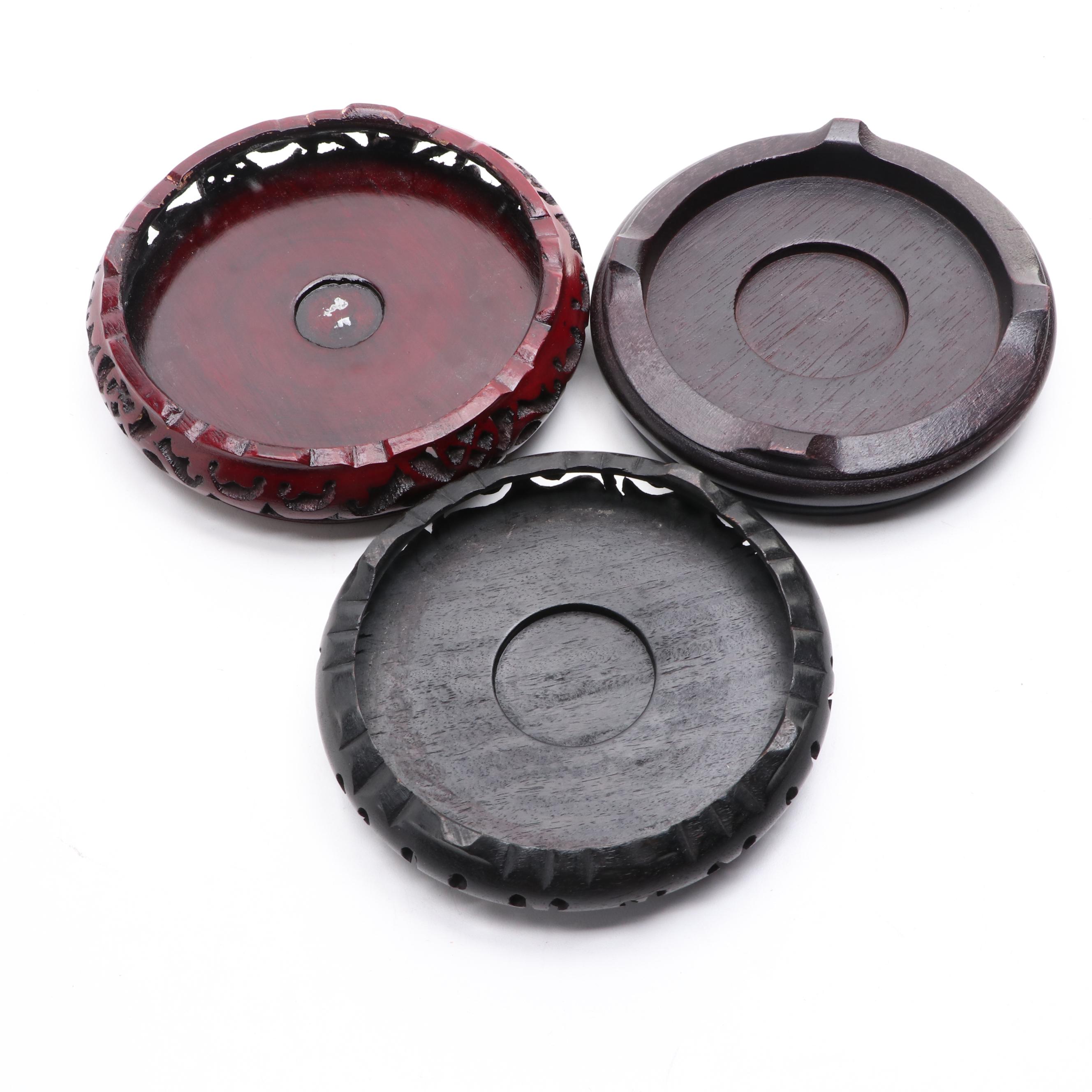 Chinese Carved Wood Brush Pot with Carved Finished Wood Stands