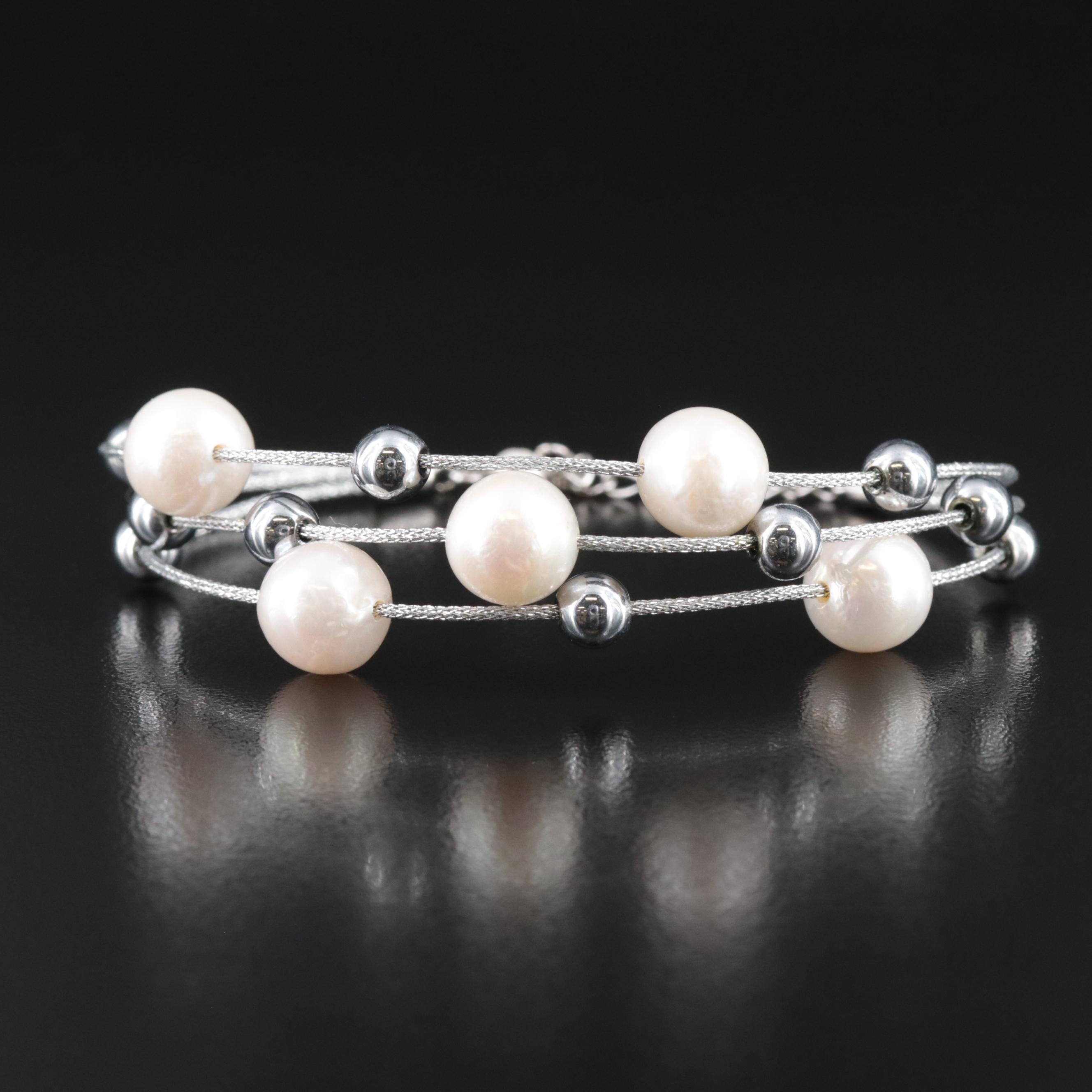 Sterling Pearl Multi-Strand Station Bracelet
