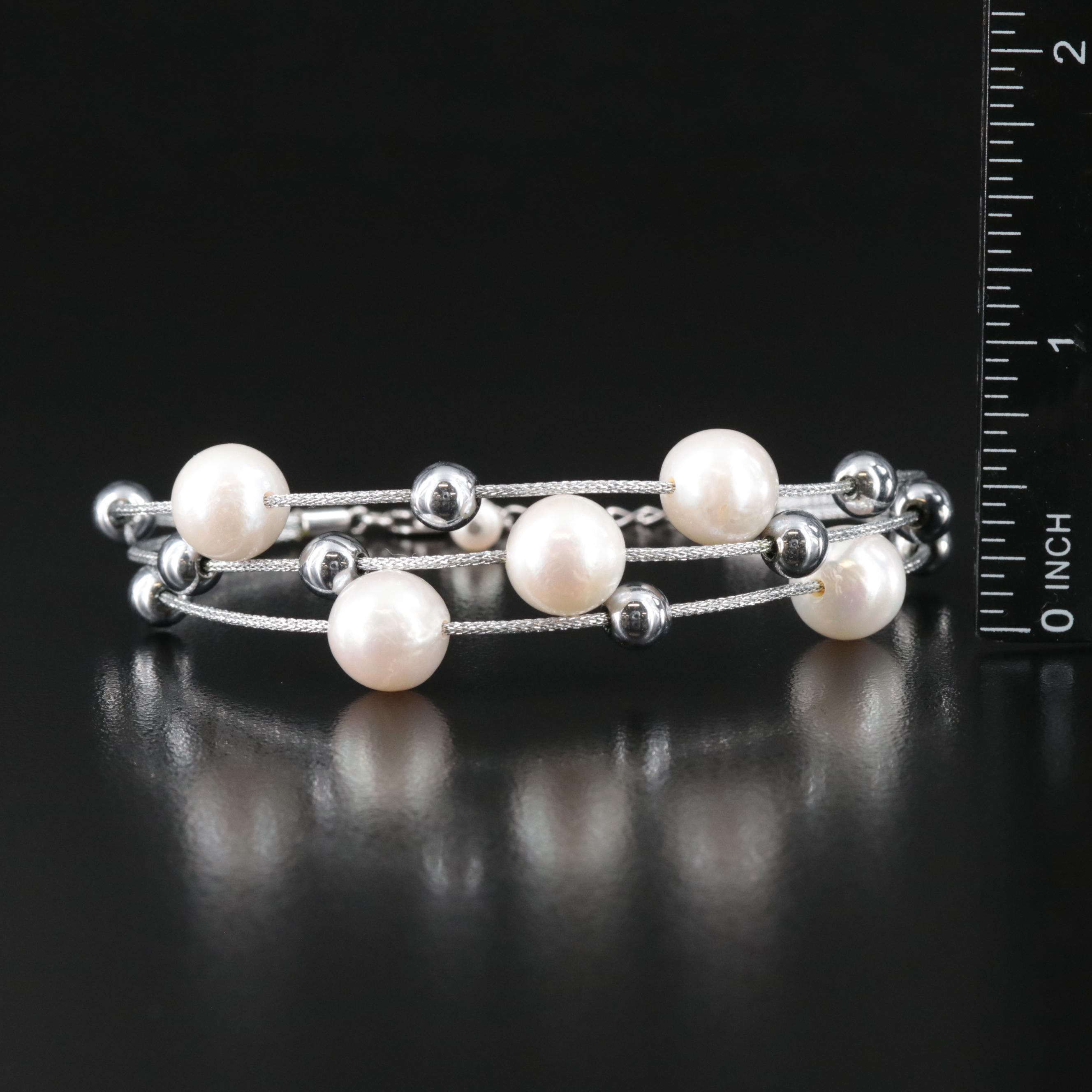 Sterling Pearl Multi-Strand Station Bracelet