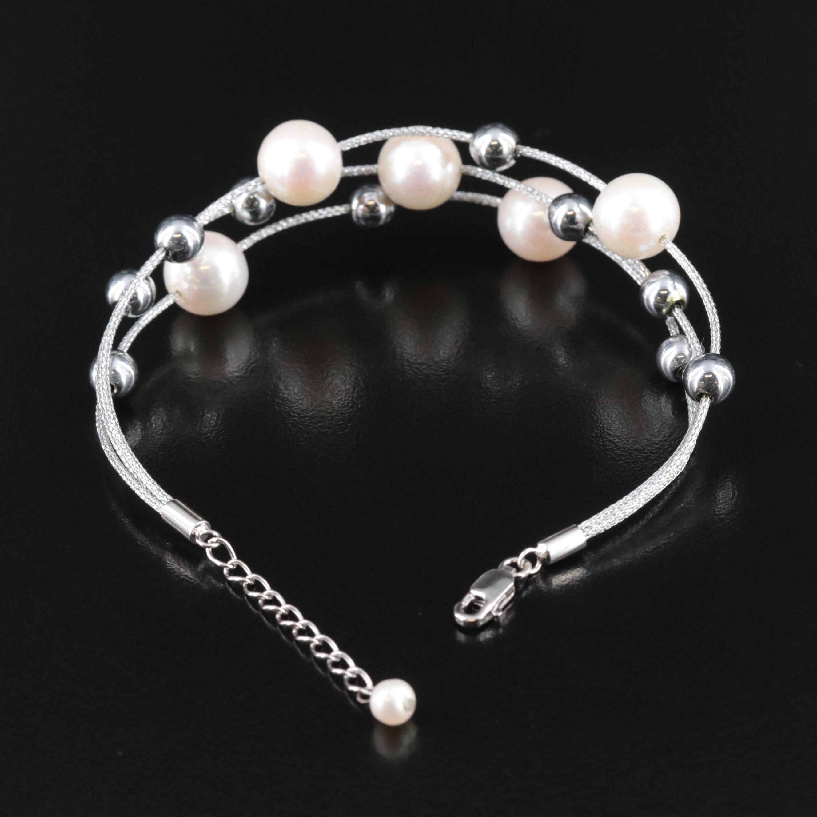 Sterling Pearl Multi-Strand Station Bracelet