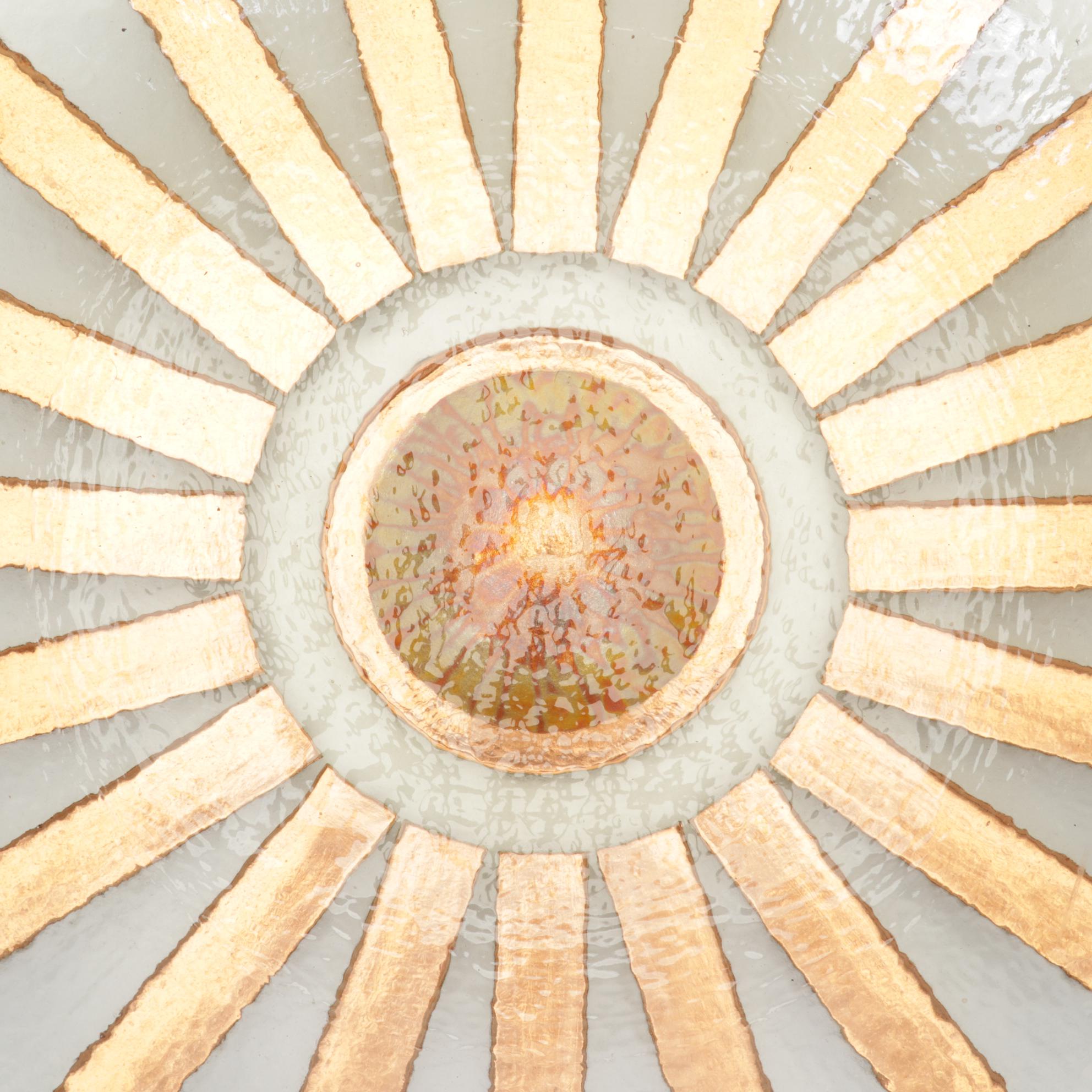 George Bucquet Cast Peach Art Glass, Copper and Metal Leaf Ribbed Bowl