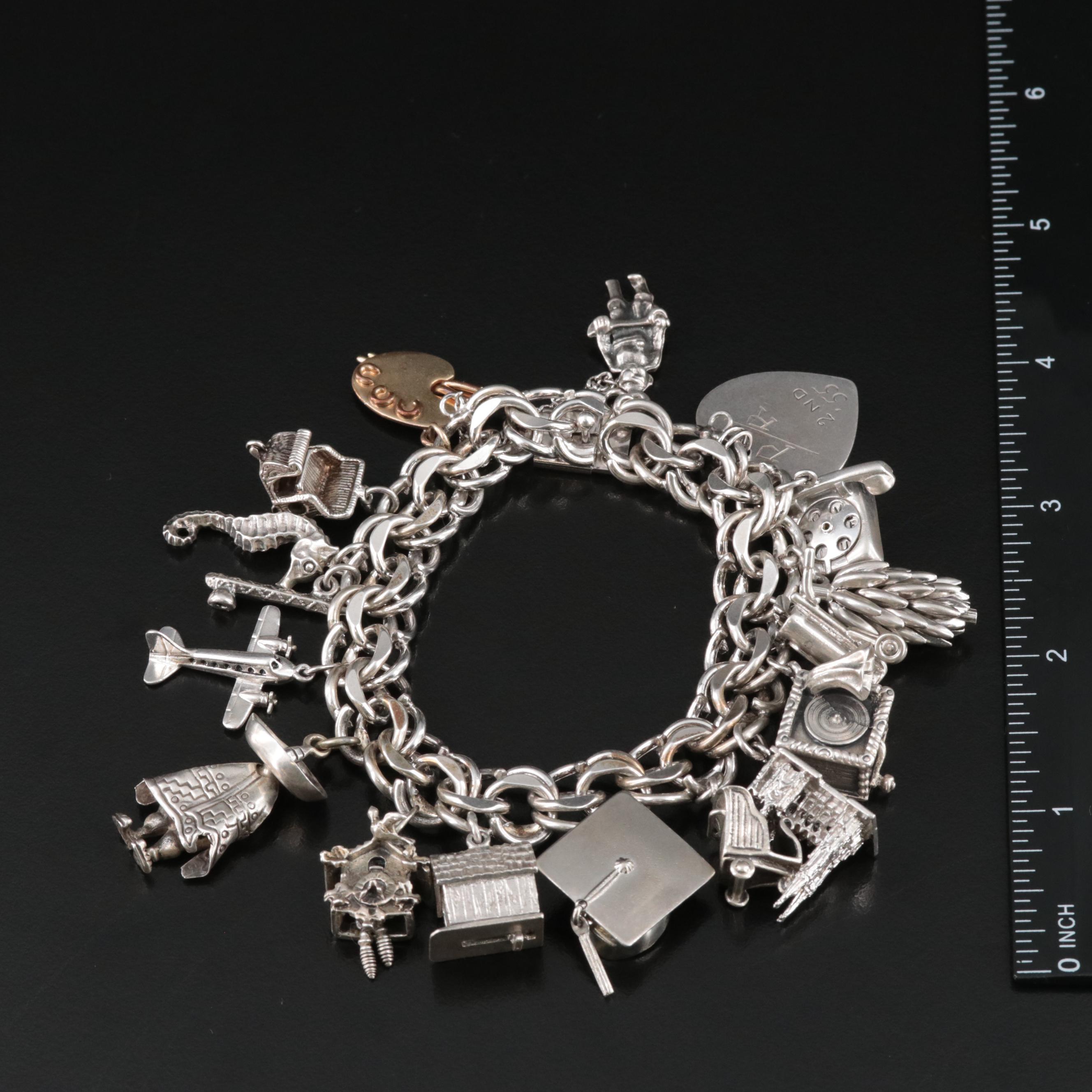 Vintage Charm Bracelets Featuring Sterling and Enamel