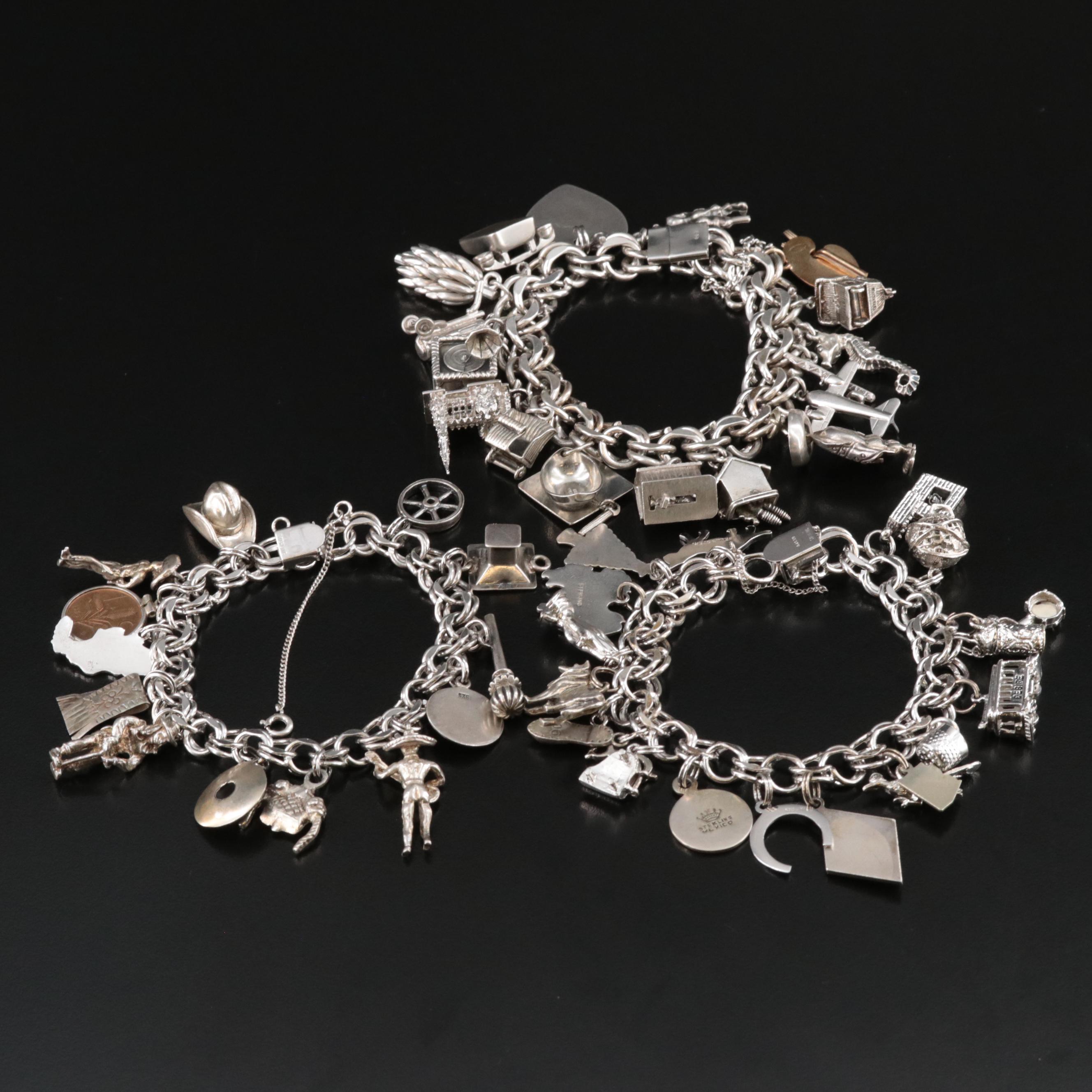 Vintage Charm Bracelets Featuring Sterling and Enamel