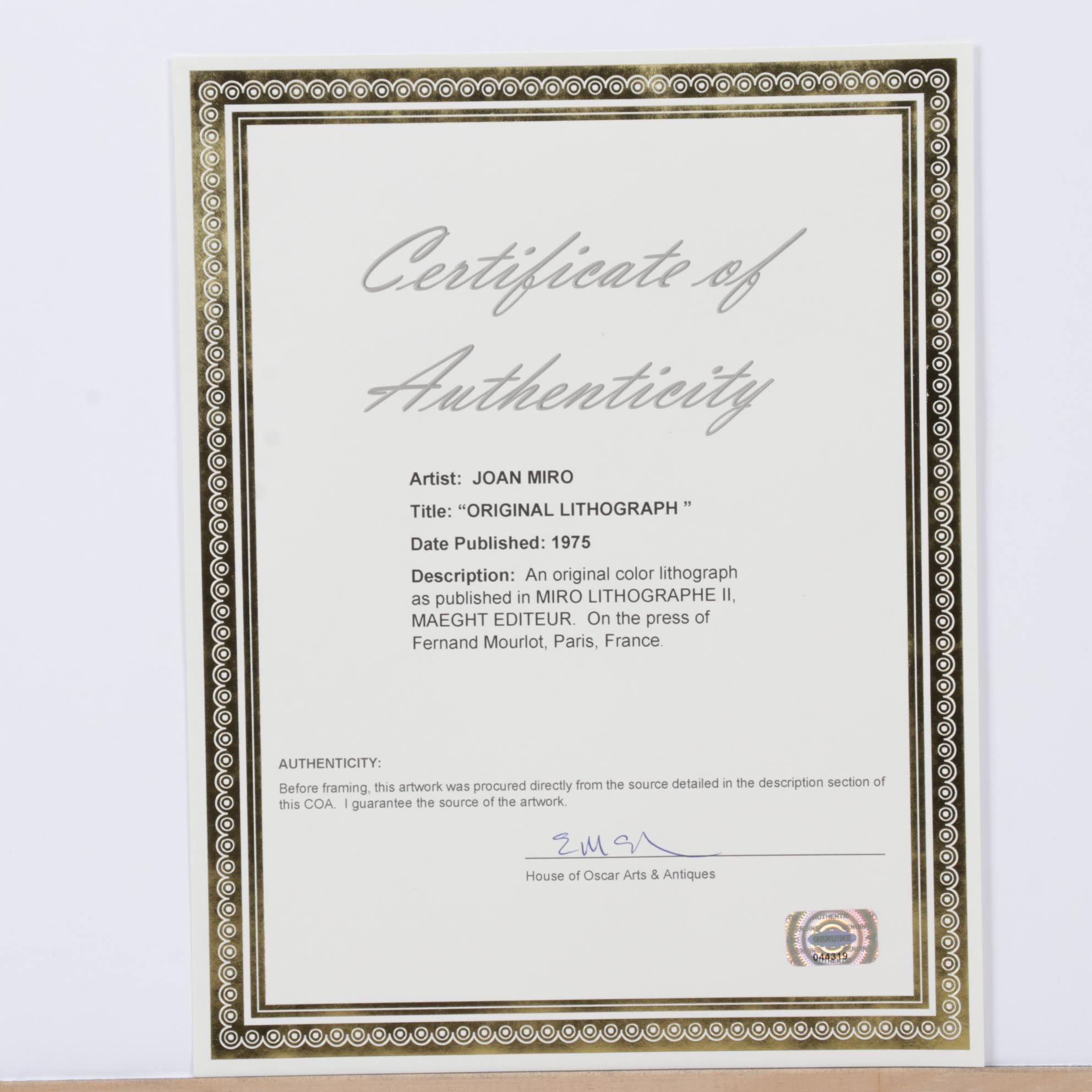 Joan Miró Color Lithograph From "Lithographs II," 1975