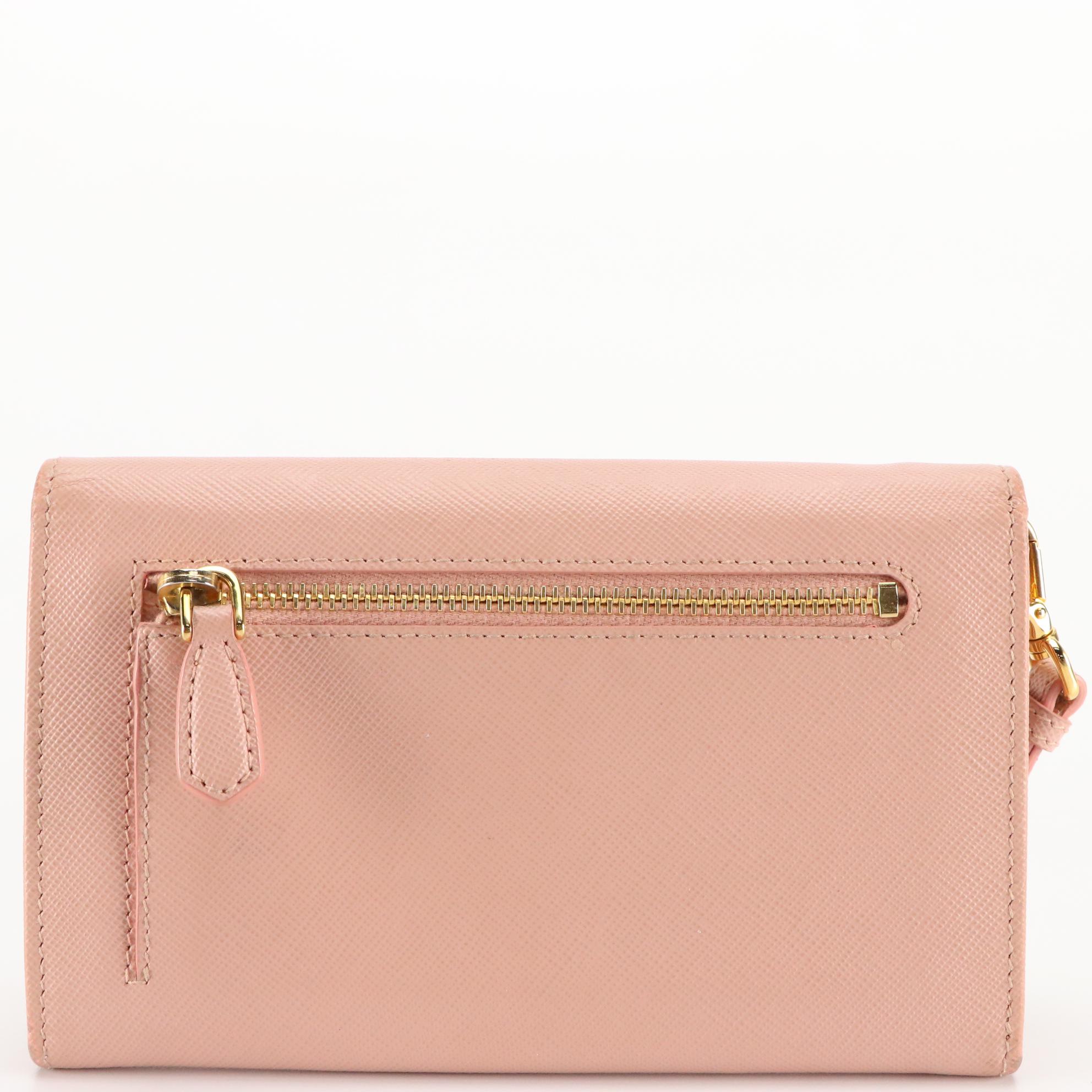 Prada Bow Wristlet in Pink Saffiano Leather